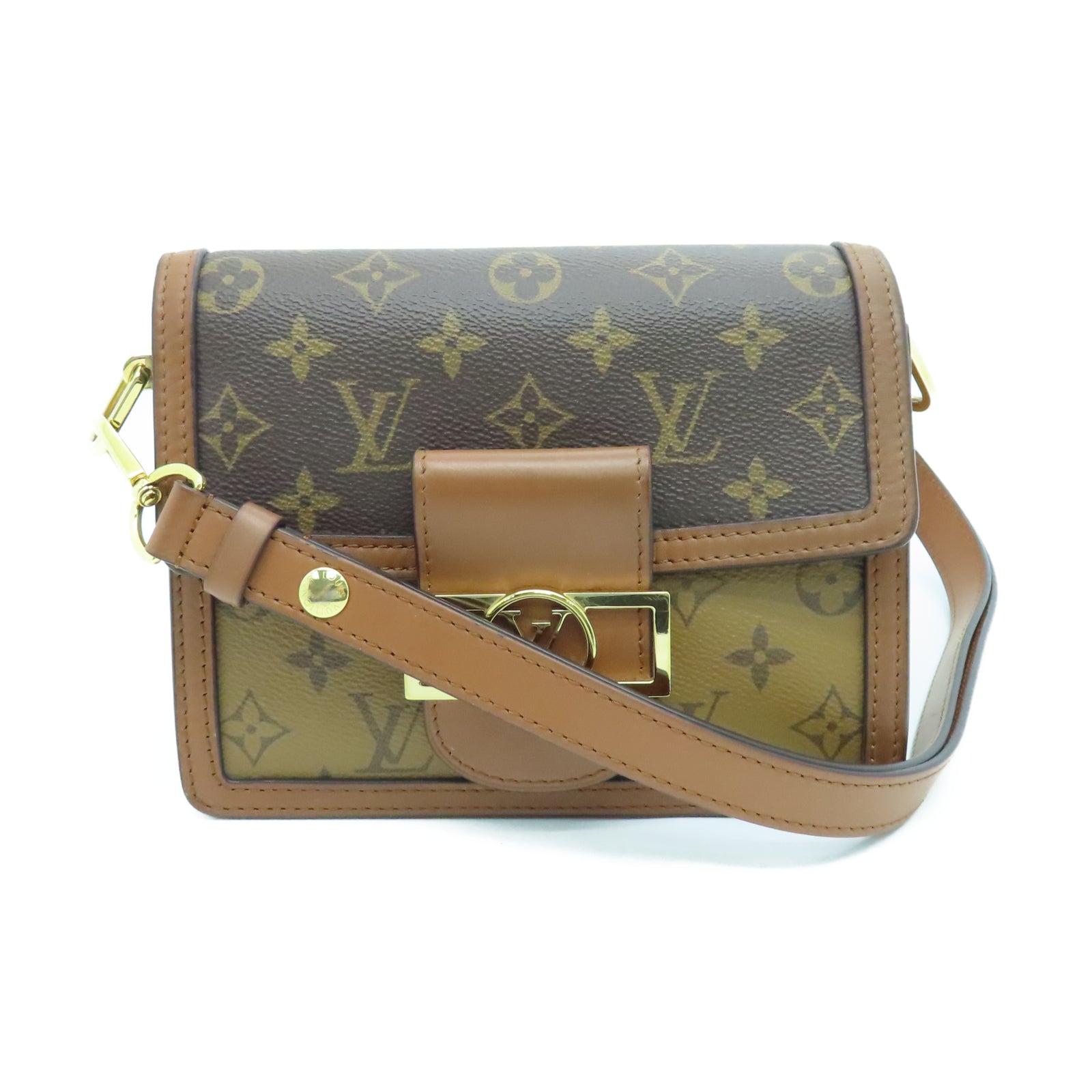 LOUIS VUITTON Monogram Mini Dauphine金扣肩背袋棕色