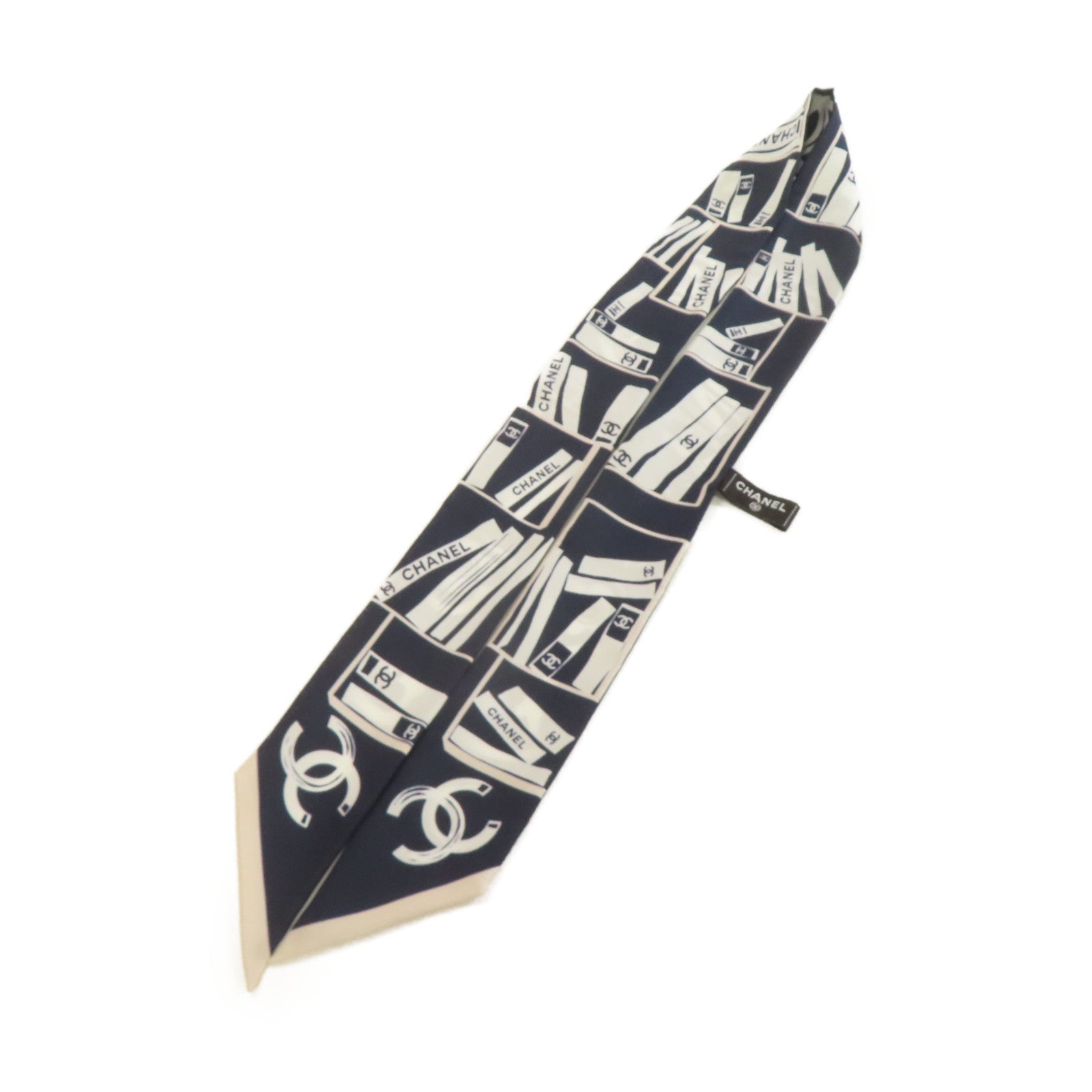 CHANEL 絲質Slim Scarf絲巾寶藍色/白色/粉紅色