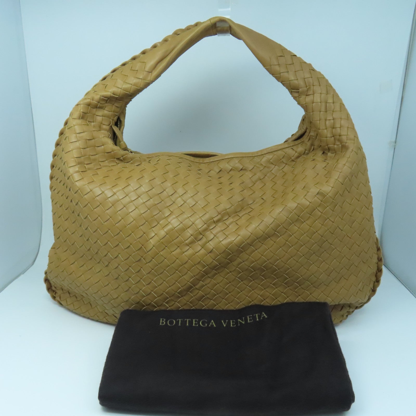 BOTTEGA VENETA 織紋皮革Shoulder Bag金扣肩背袋啡色