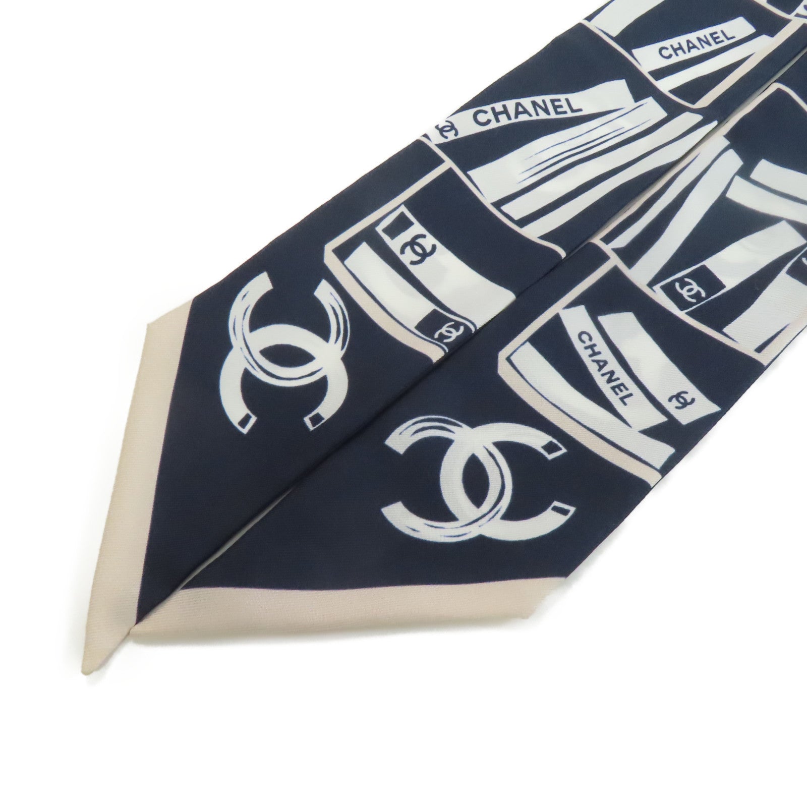 CHANEL 絲質Slim Scarf絲巾寶藍色/白色/粉紅色
