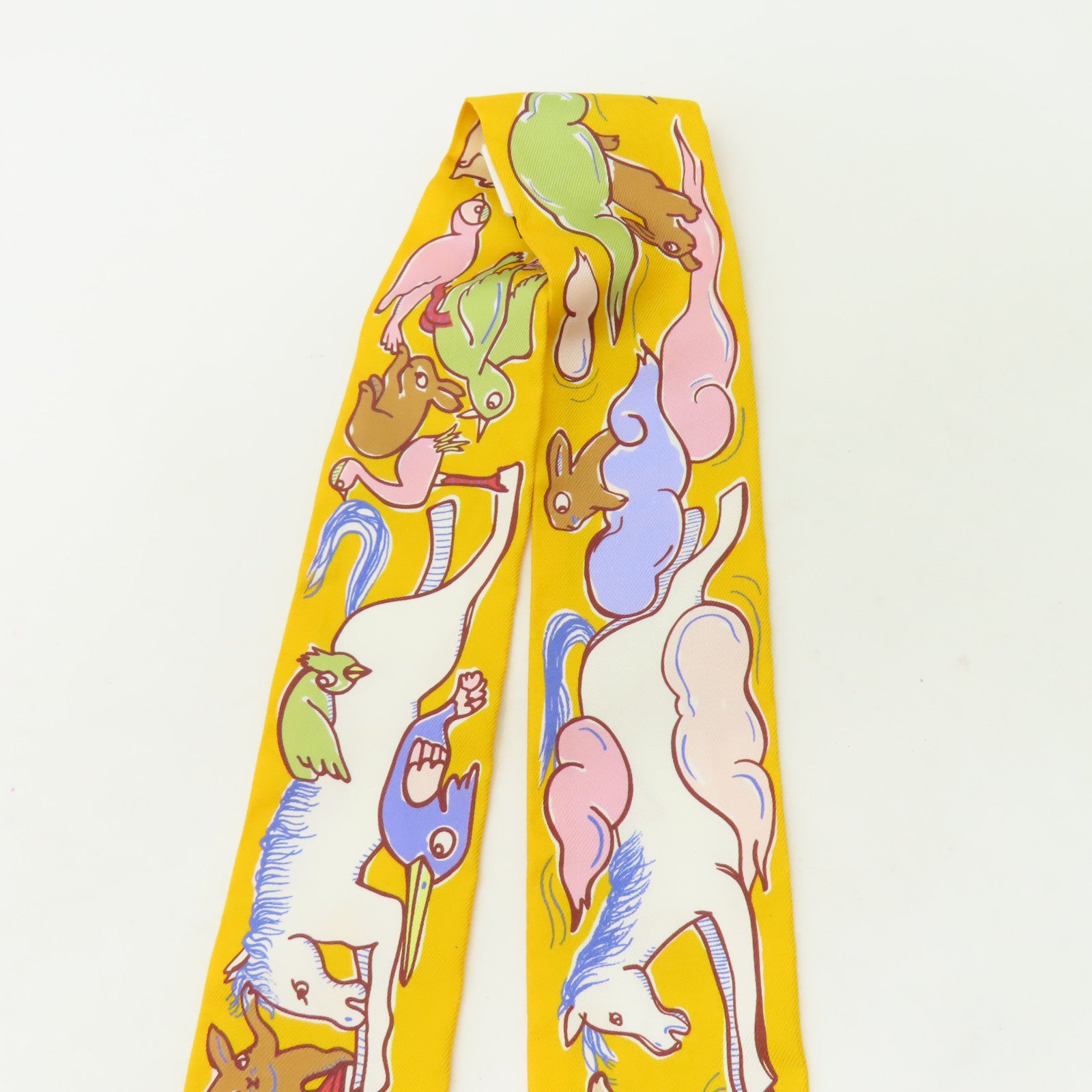 HERMES 絲質Twilly絲巾黃色/白色