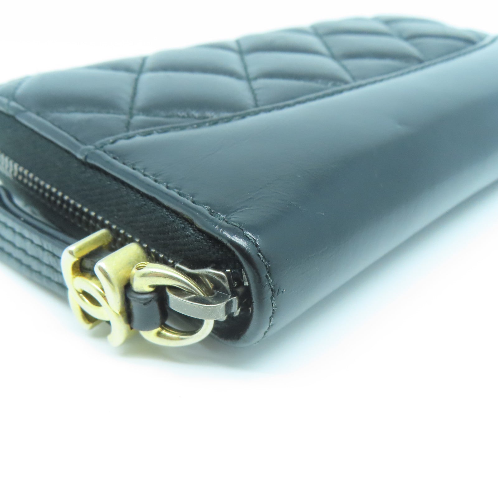 CHANEL 菱格牛皮皮革Wallet金扣錢包黑色