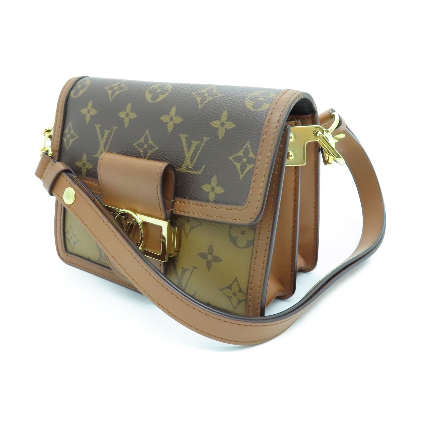 LOUIS VUITTON Monogram Mini Dauphine金扣肩背袋棕色