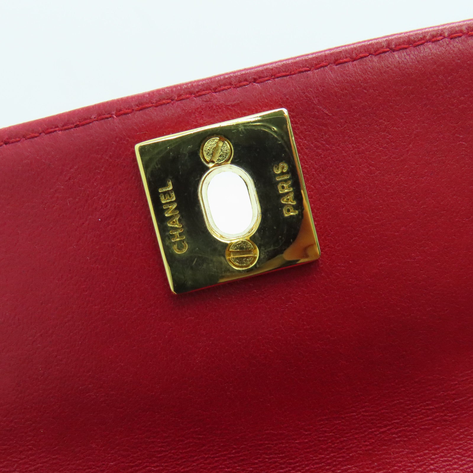 CHANEL 菱格羊皮皮革Chain Shoulder金扣鏈帶肩背袋紅色