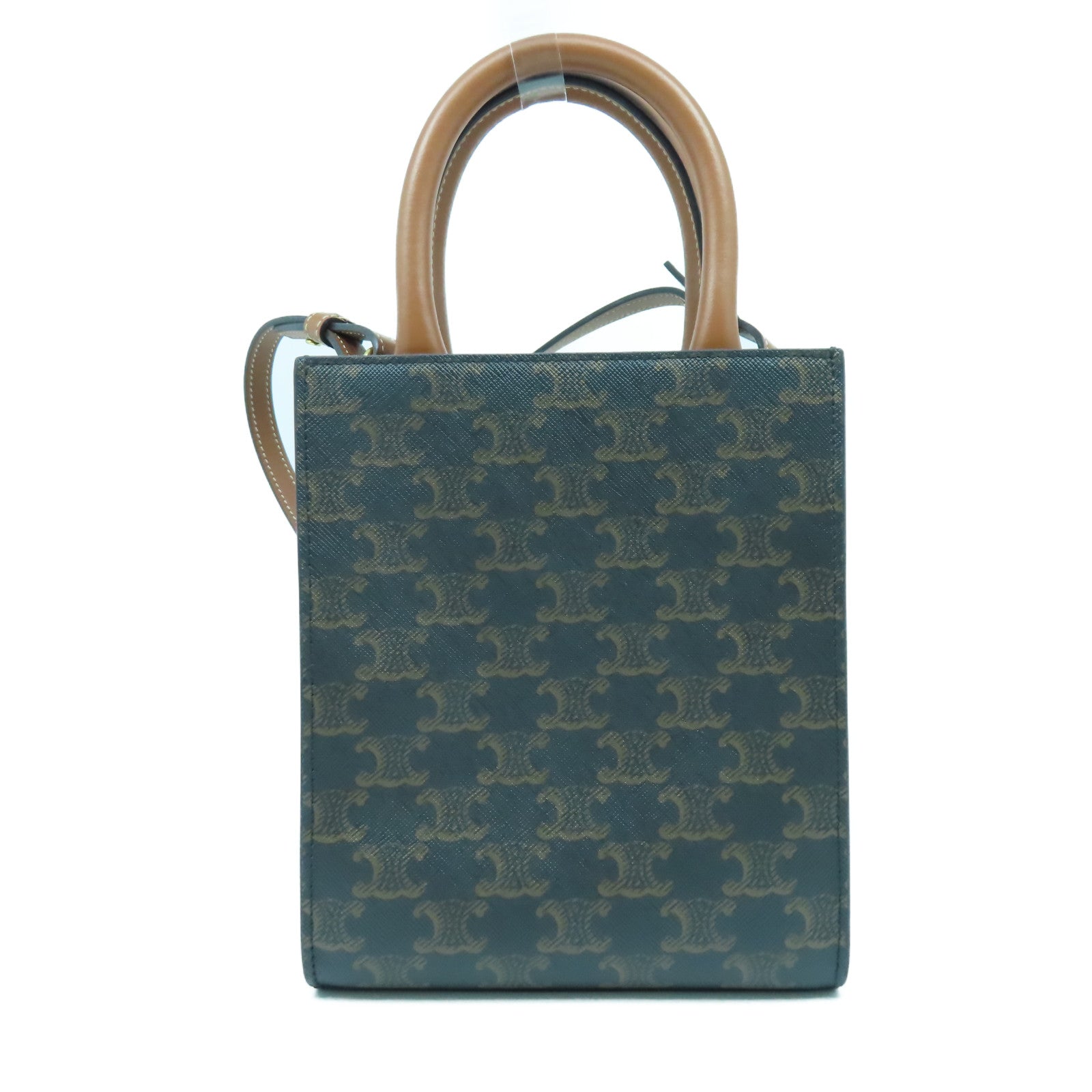 CELINE 塗層帆布Mini Triomphe Cabas金扣手挽肩背兩用袋啡色/黑色