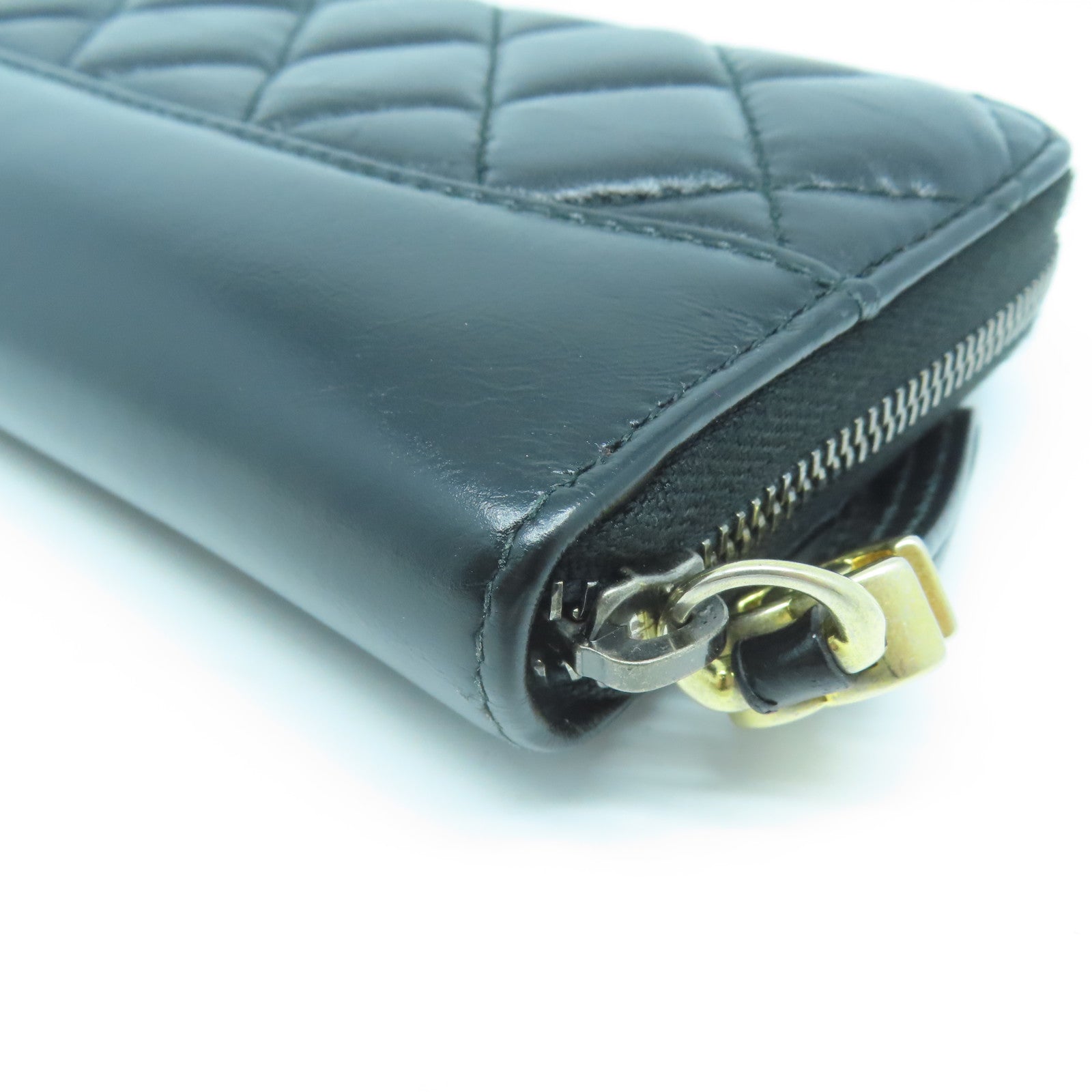 CHANEL 菱格牛皮皮革Wallet金扣錢包黑色