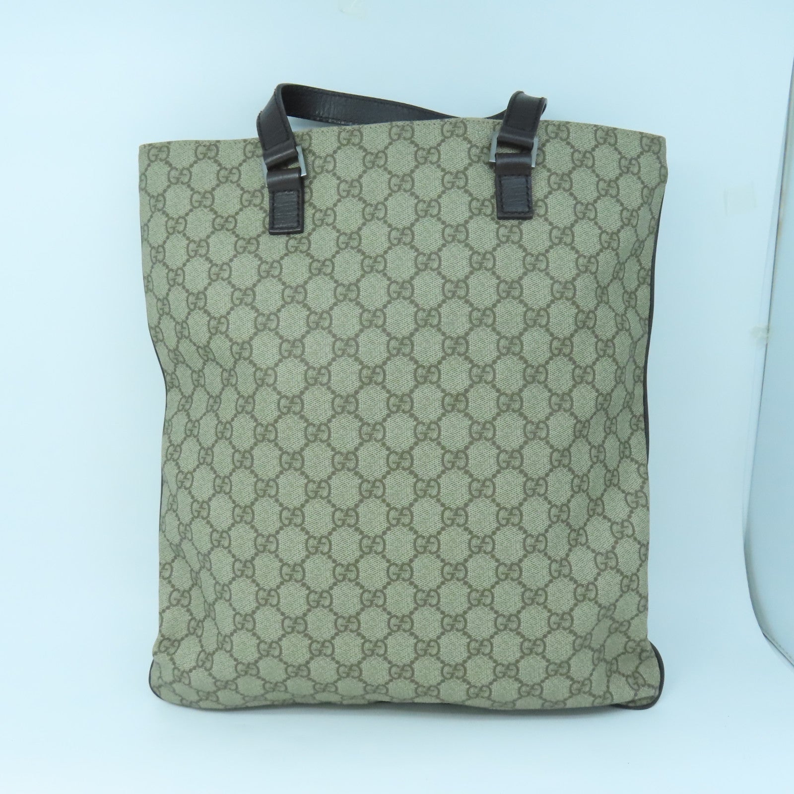 GUCCI coated canvas Hand Bag silver buckle handle bag brown