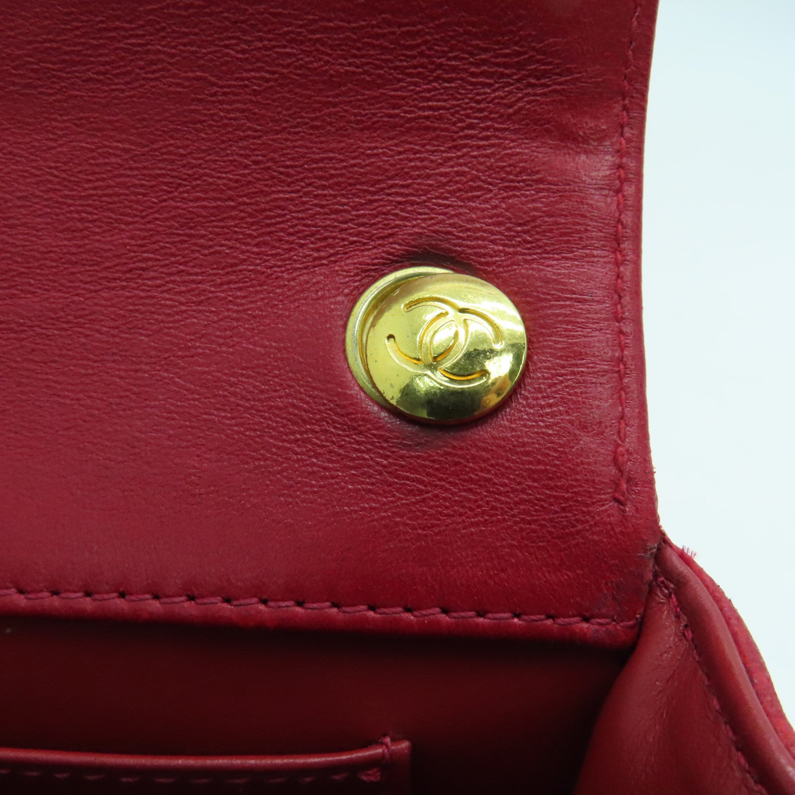 CHANEL 菱格羊皮皮革Chain Shoulder金扣鏈帶肩背袋紅色