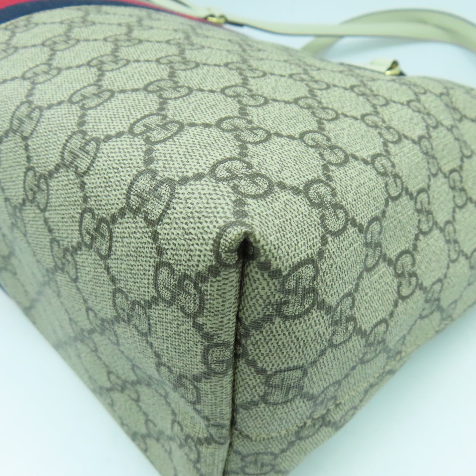 GUCCI 塗層帆布Ophidia Tote Bag金扣肩背袋白色/啡色