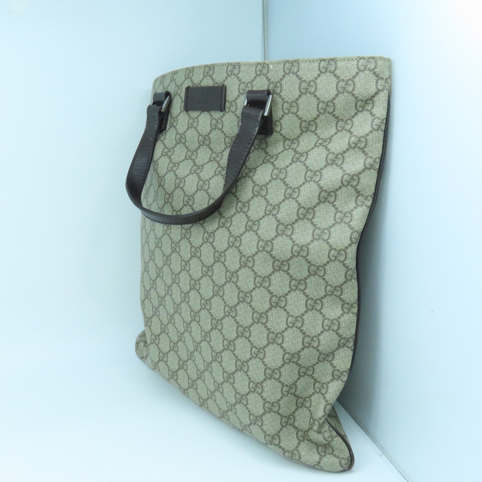 GUCCI coated canvas Hand Bag silver buckle handle bag brown