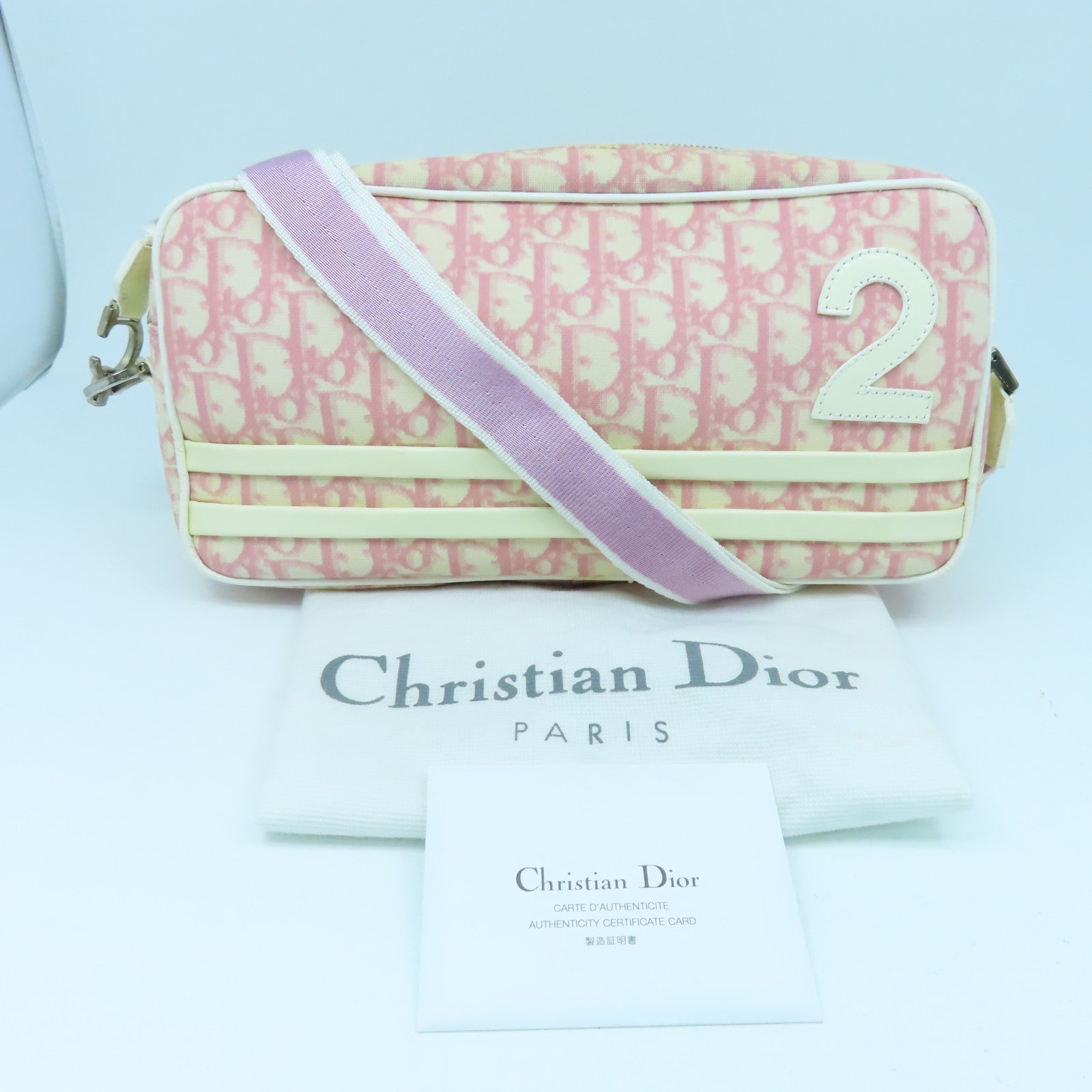 Dior 涂层皮革Shoulder Bag银扣肩背袋粉红色白色