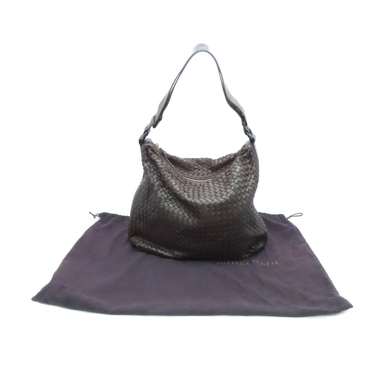 BOTTEGA VENETA 牛皮皮革Shoulder Bag金扣手挽肩背兩用袋棕色