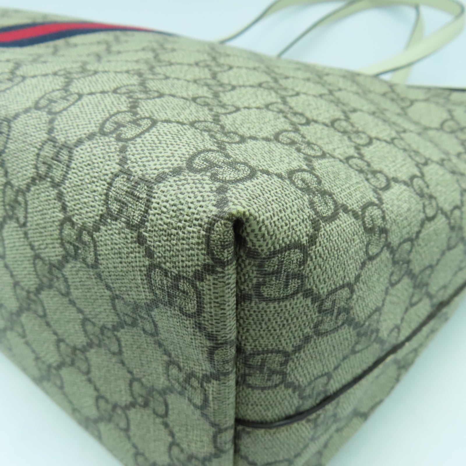 GUCCI 塗層帆布Ophidia Tote Bag金扣肩背袋白色/啡色