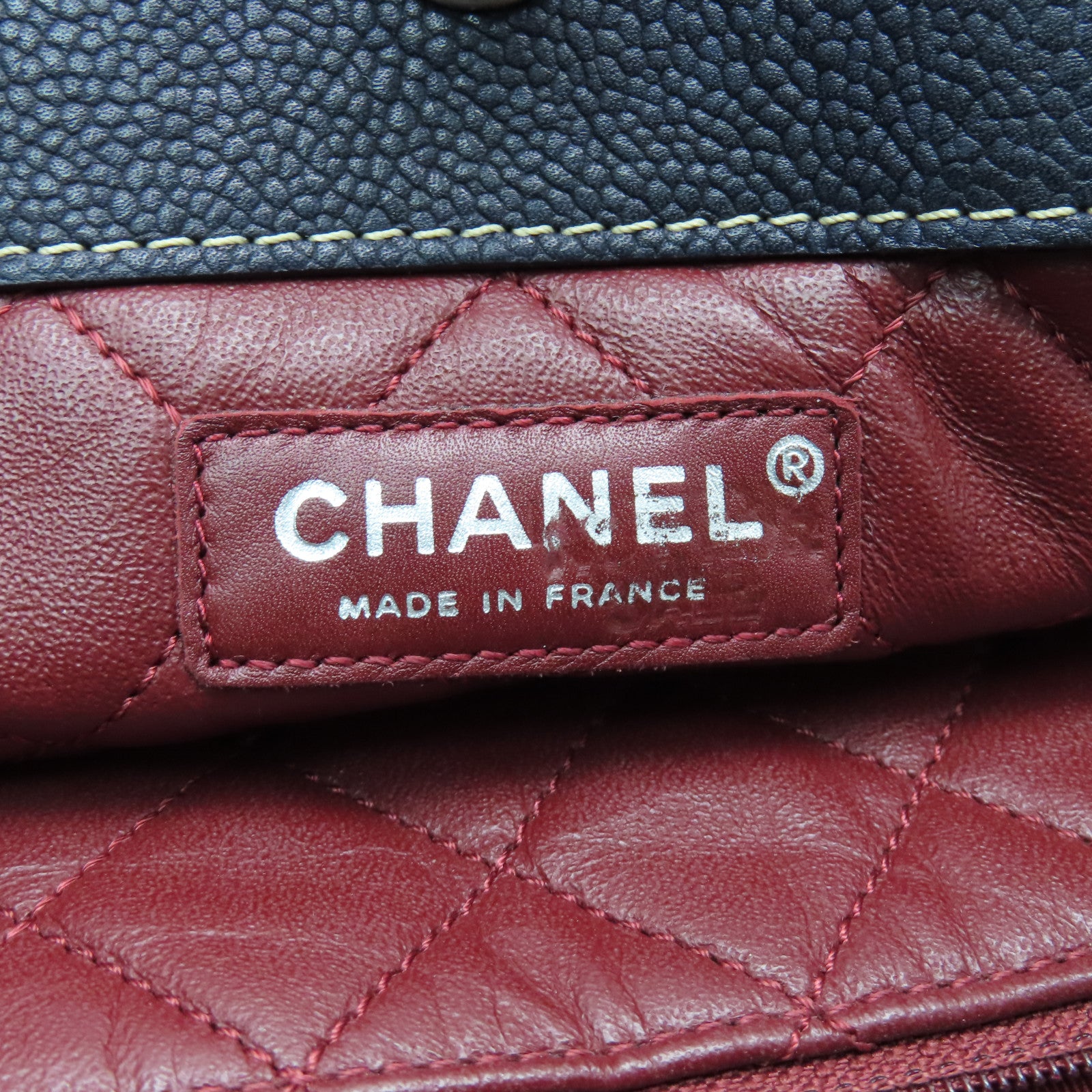 CHANEL Caviar leather Totebag silver buckle handle bag dark blue