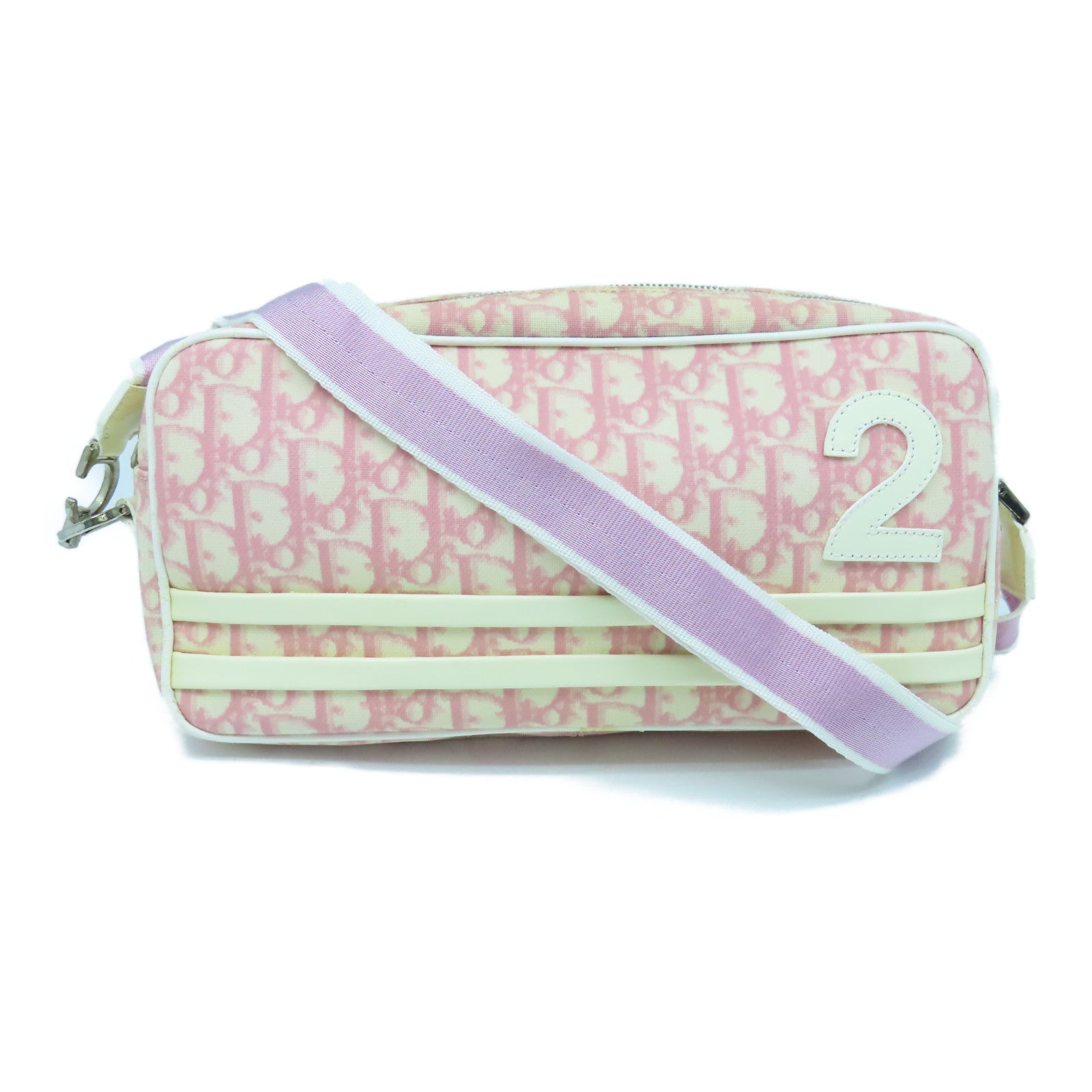 Dior 涂层皮革Shoulder Bag银扣肩背袋粉红色白色