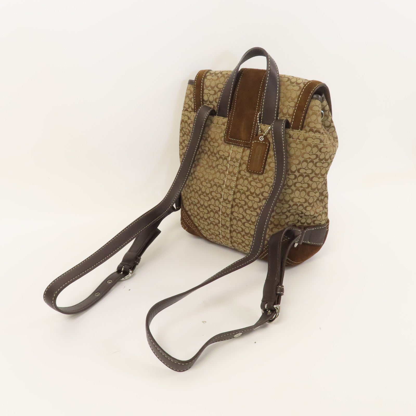 COACH 帆布Backpack銀扣背包啡色