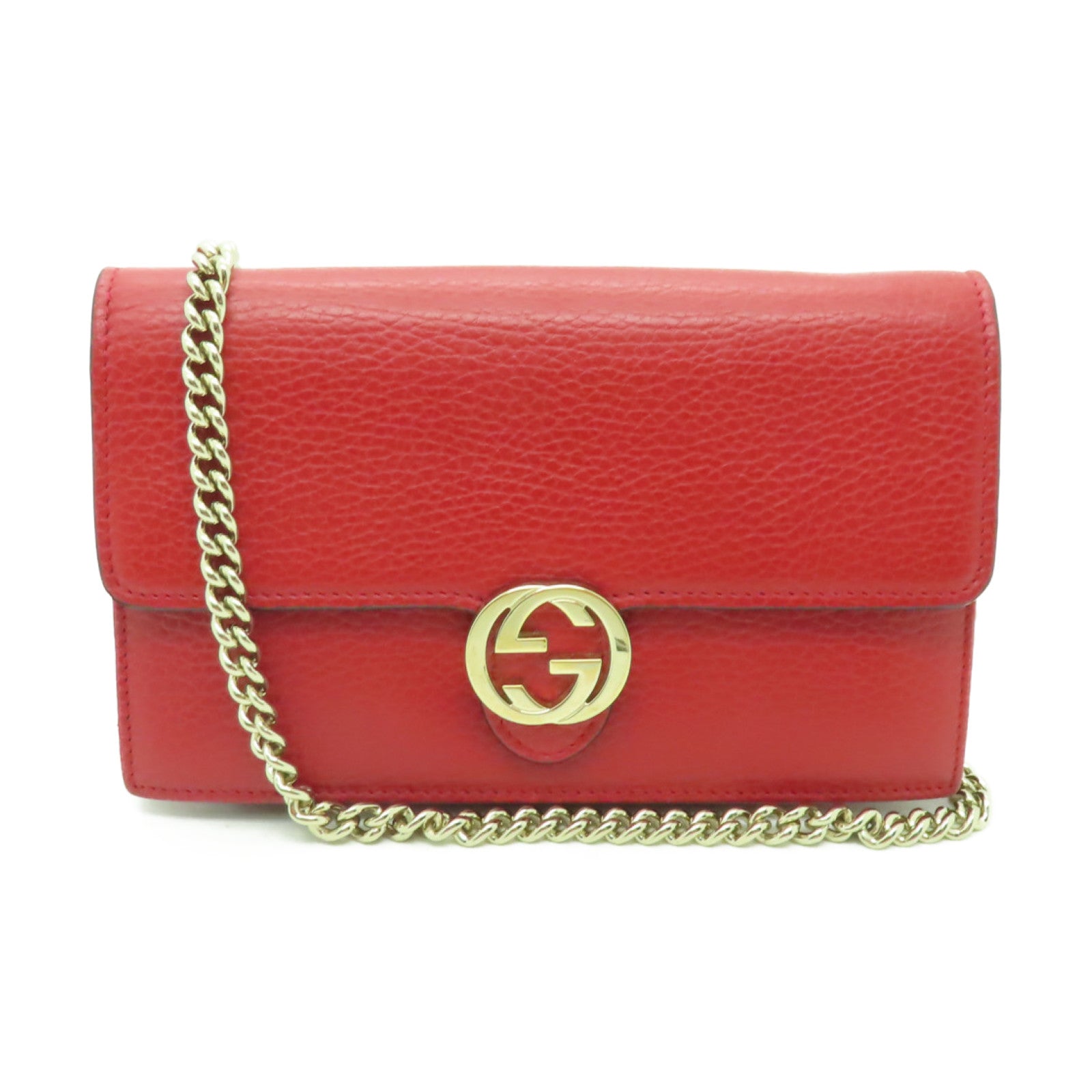GUCCI 牛皮皮革Chain Bag金扣鏈帶肩背袋紅色