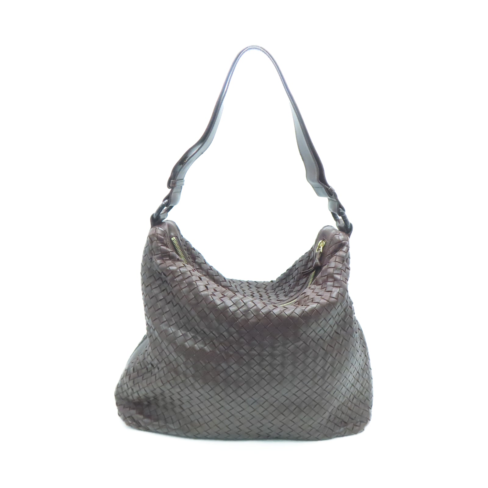 BOTTEGA VENETA 牛皮皮革Shoulder Bag金扣手挽肩背兩用袋棕色