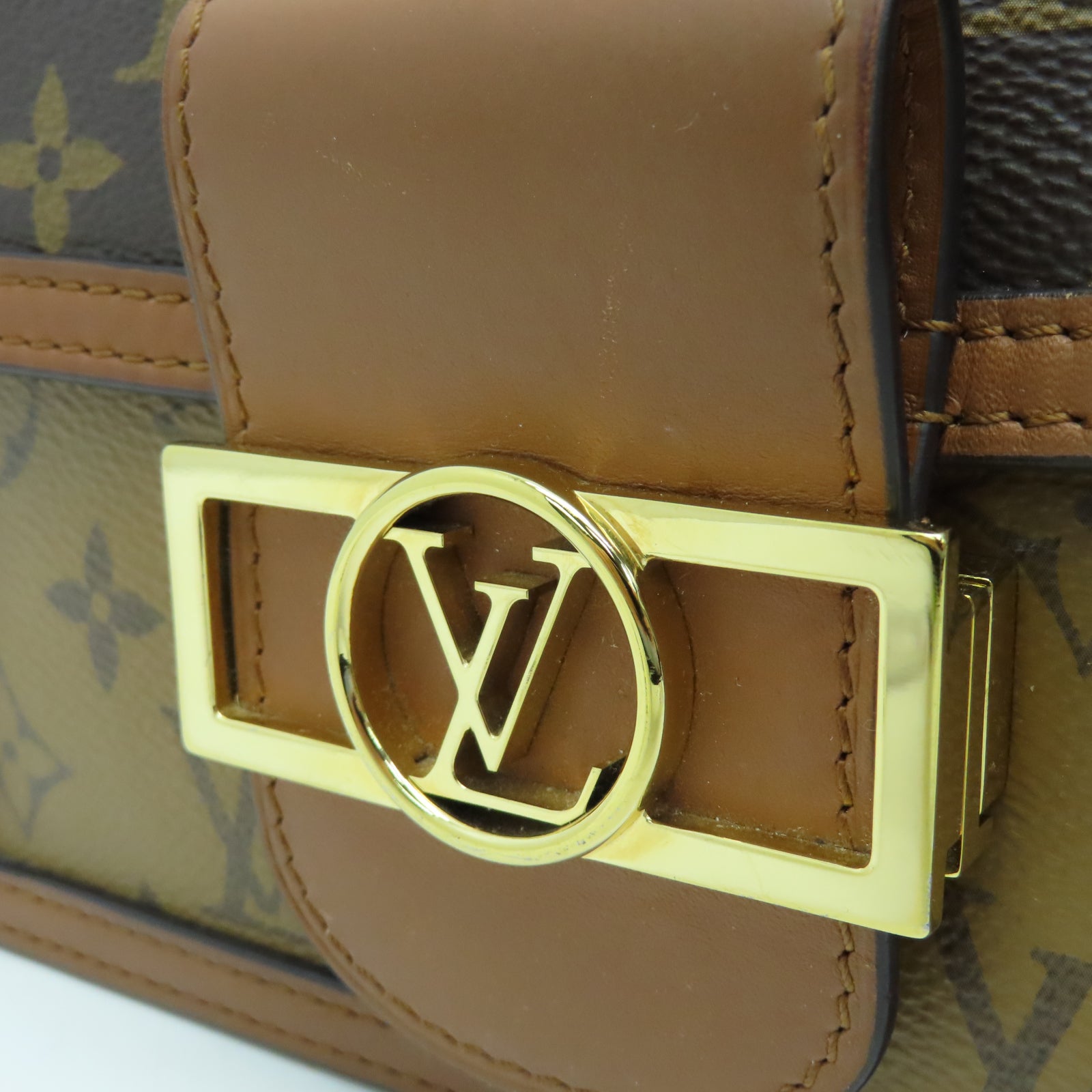 LOUIS VUITTON Monogram Mini Dauphine金扣肩背袋棕色