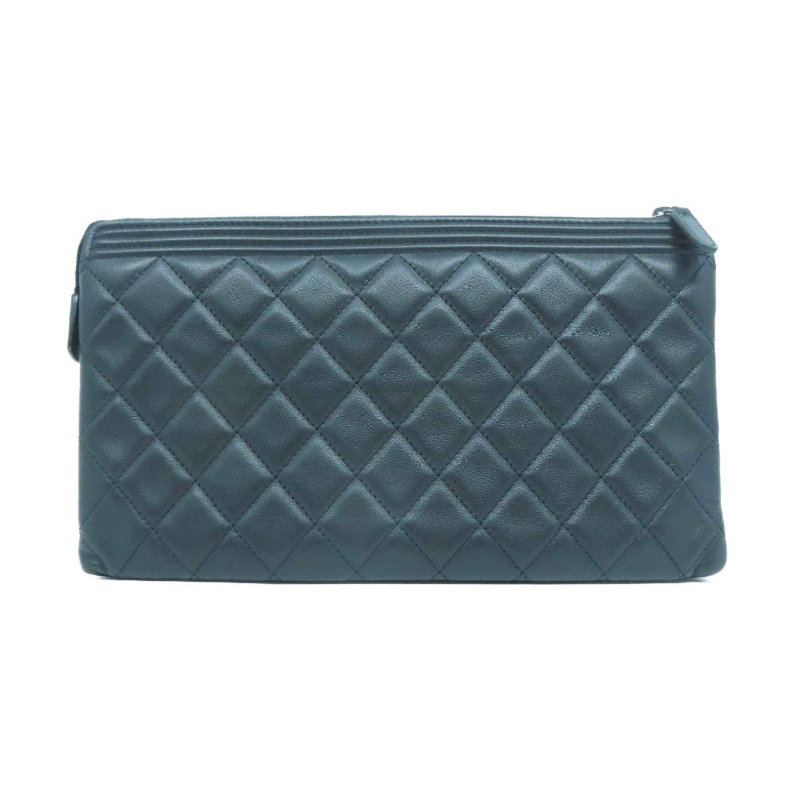 CHANEL 菱格羊皮皮革Boy Clutch Bag黑扣手拿包黑色