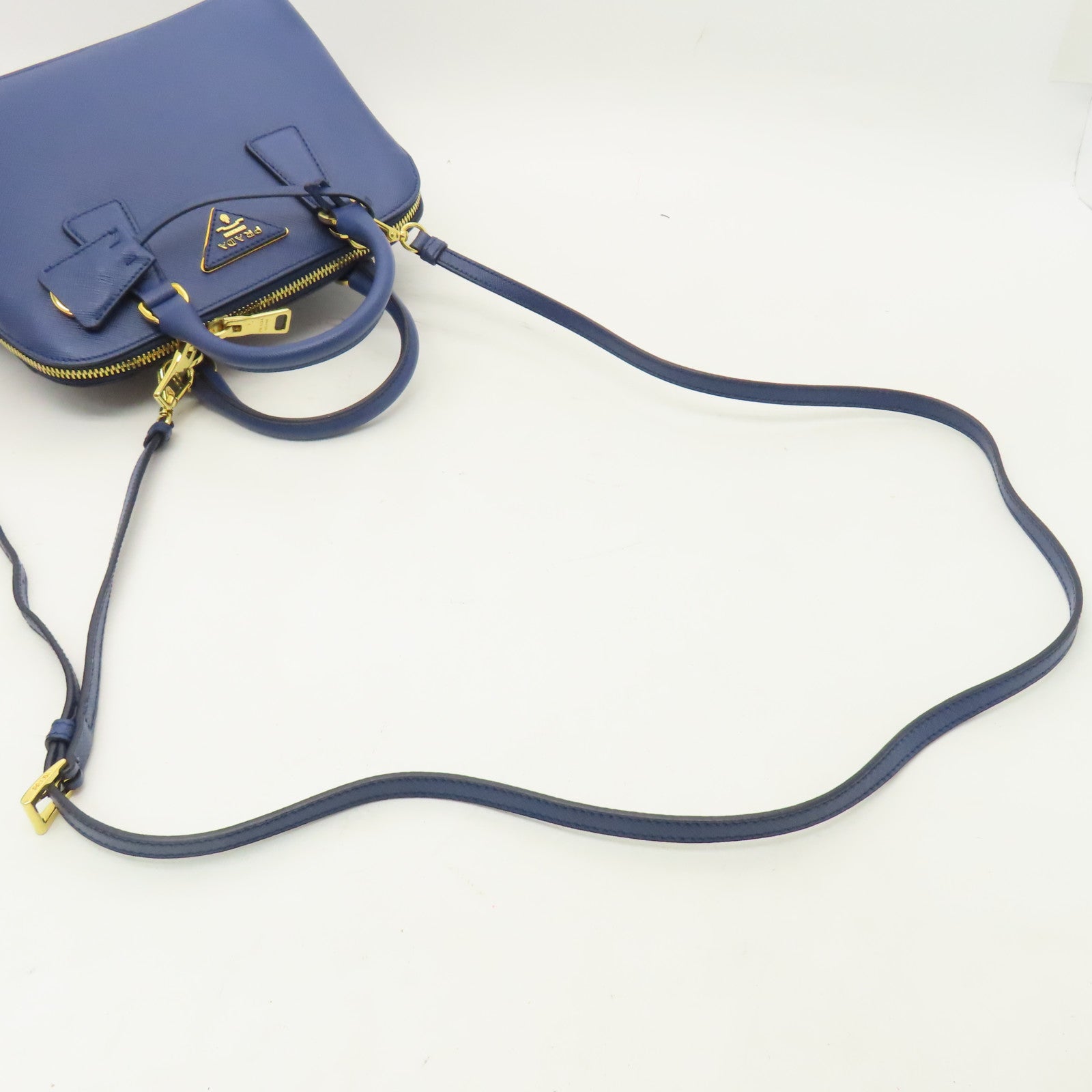 PRADA 牛皮皮革2 Way Shoulder Bag金扣手挽肩背兩用袋藍色