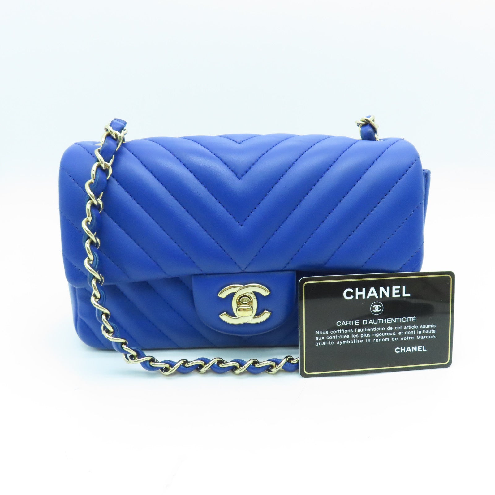 CHANEL twill sheepskin Classi Flap 20cm Chain Shoulder silver buckle chain shoulder bag blue