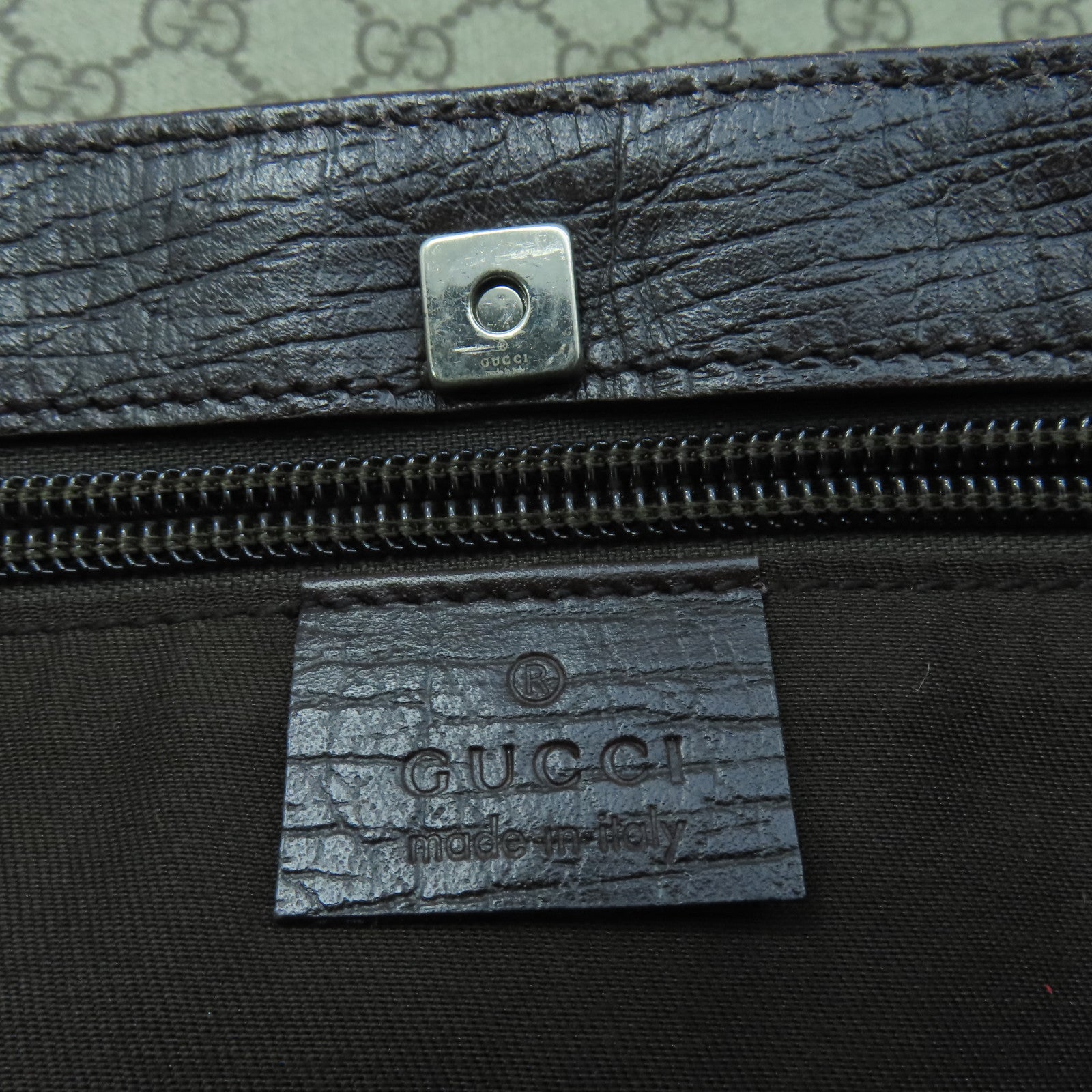 GUCCI coated canvas Hand Bag silver buckle handle bag brown