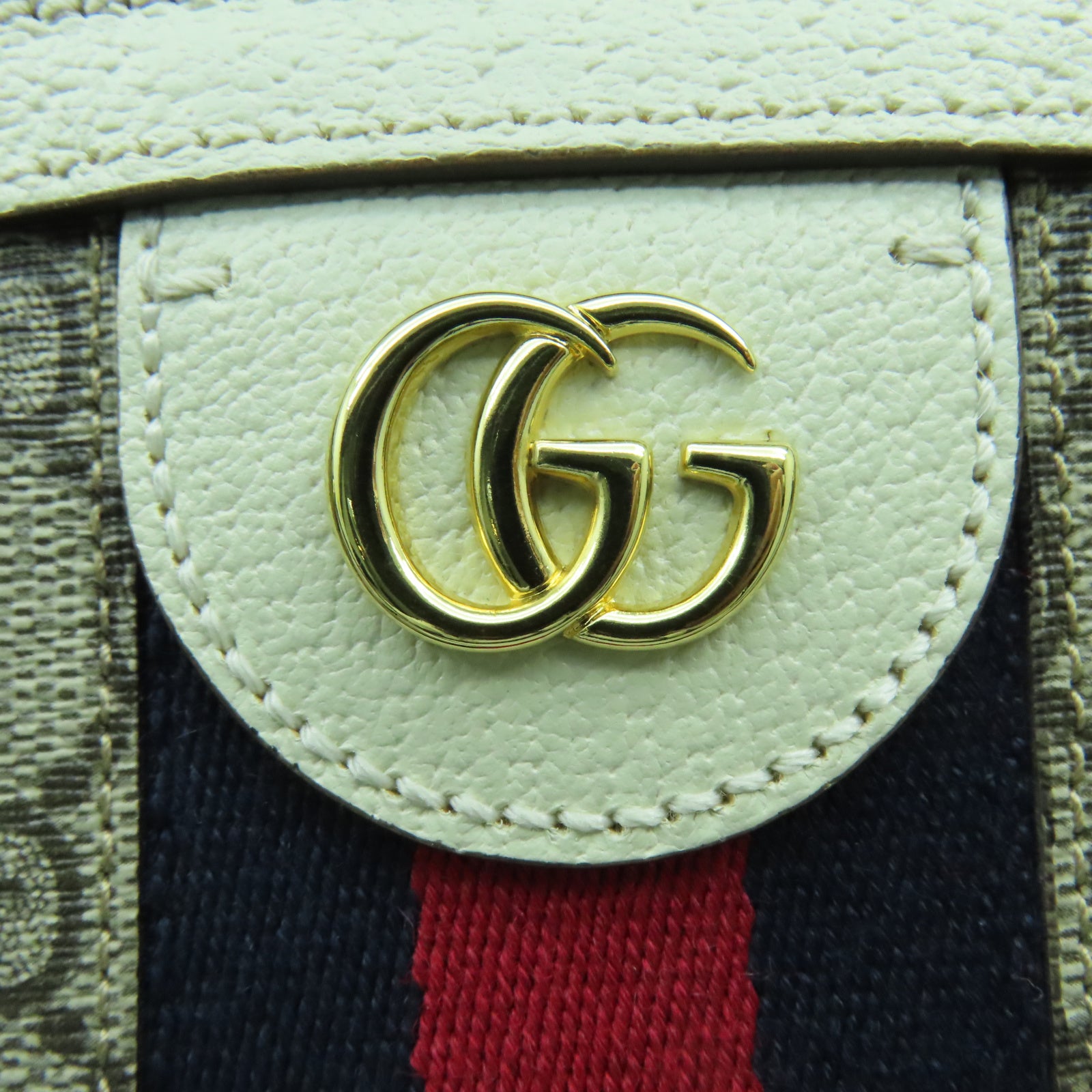 GUCCI 塗層帆布Ophidia Tote Bag金扣肩背袋白色/啡色