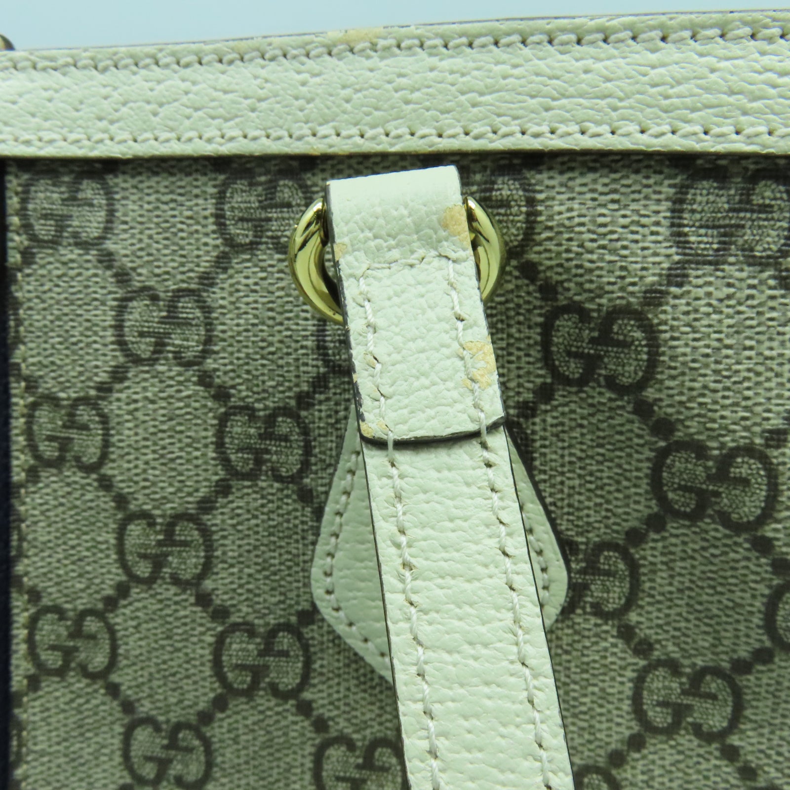 GUCCI 塗層帆布Ophidia Tote Bag金扣肩背袋白色/啡色