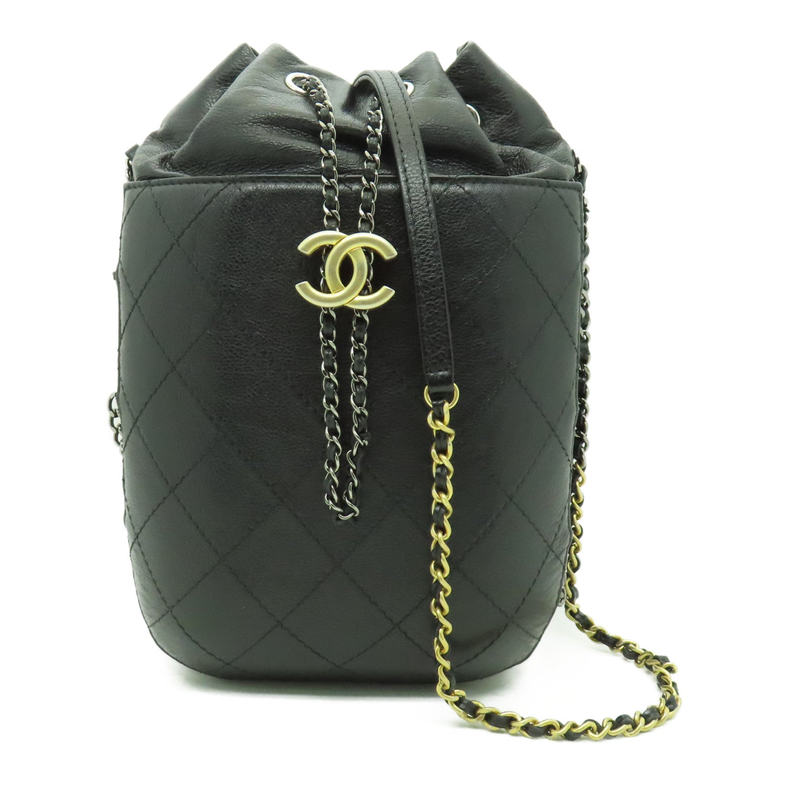 CHANEL 【激減優惠】菱格牛皮皮革Shoulder Bag金扣鏈帶肩背袋黑色