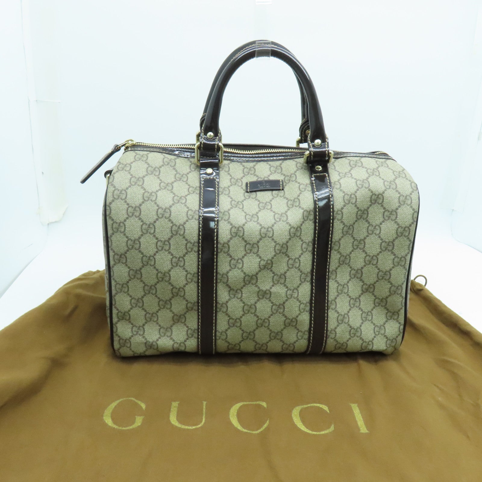 GUCCI 涂层帆布Boston Bag波士顿包金扣啡色