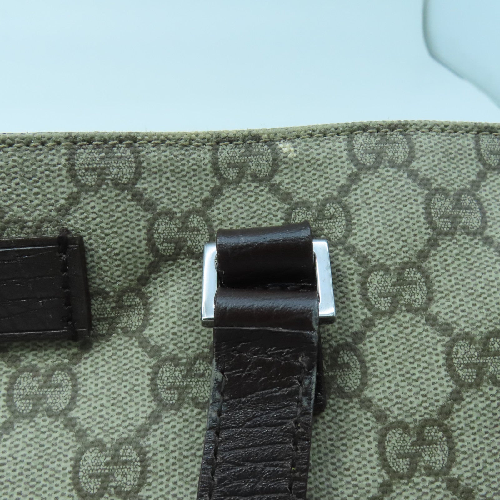 GUCCI coated canvas Hand Bag silver buckle handle bag brown