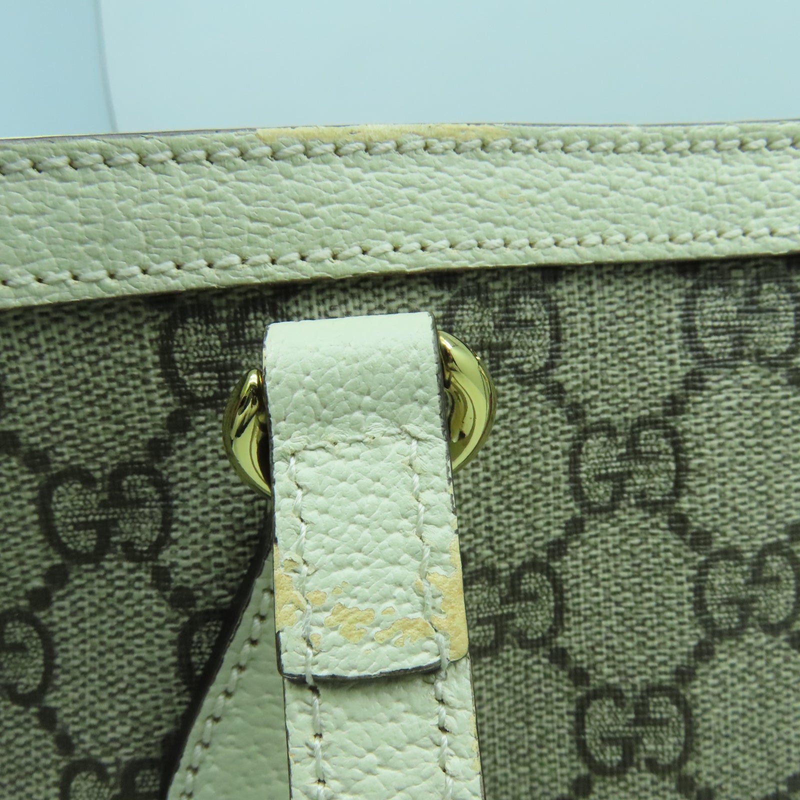 GUCCI 塗層帆布Ophidia Tote Bag金扣肩背袋白色/啡色