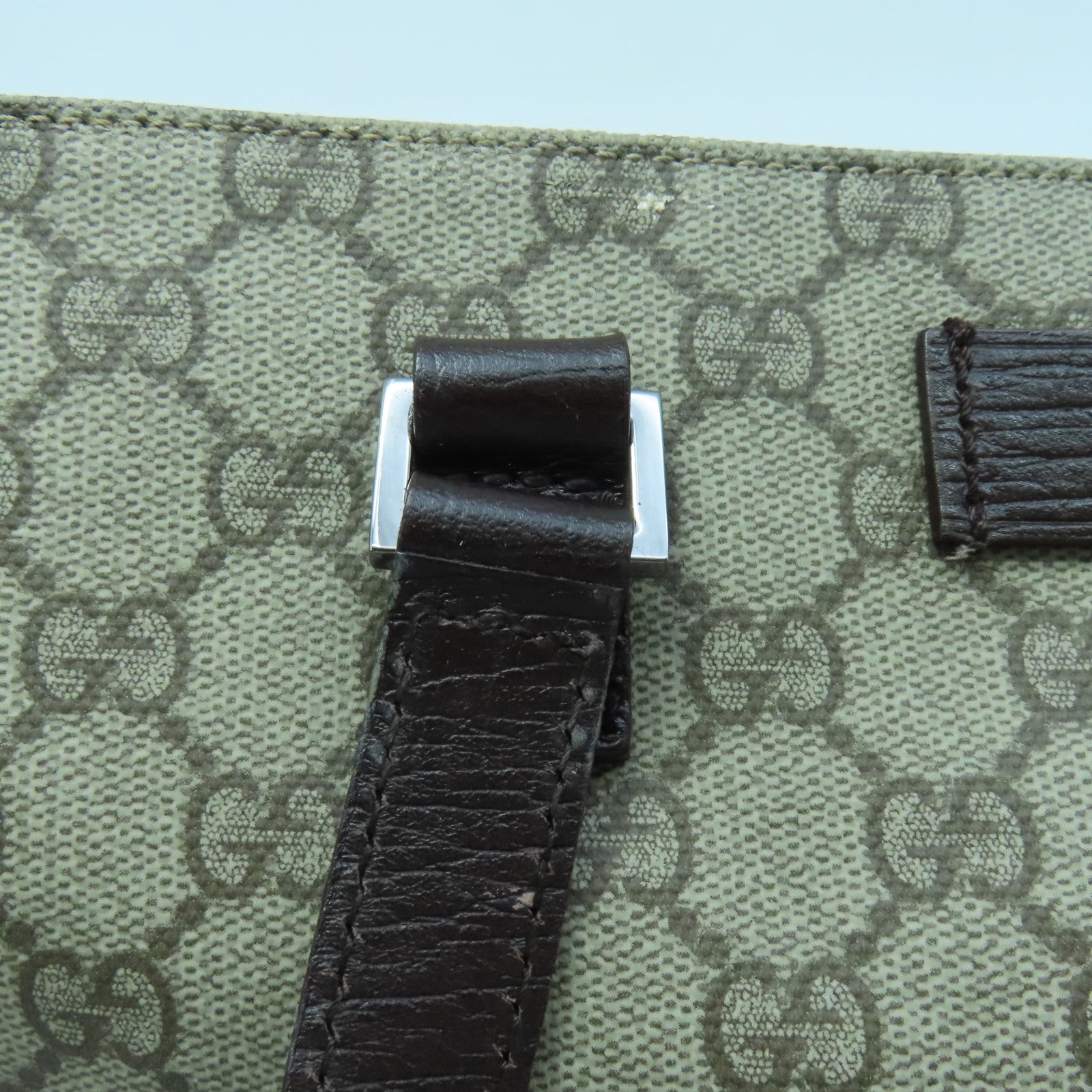 GUCCI coated canvas Hand Bag silver buckle handle bag brown