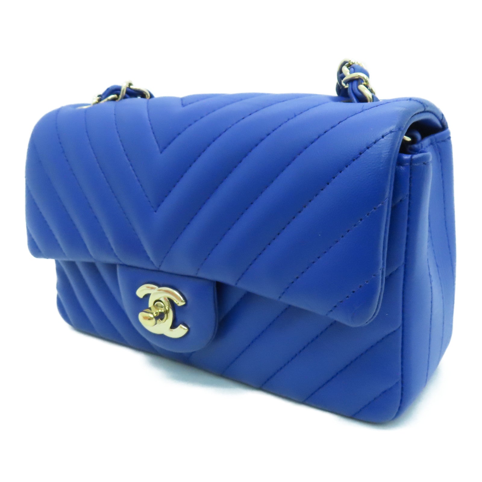 CHANEL twill sheepskin Classi Flap 20cm Chain Shoulder silver buckle chain shoulder bag blue