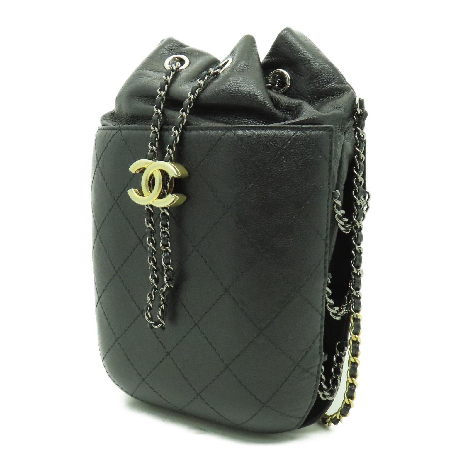 CHANEL 【激減優惠】菱格牛皮皮革Shoulder Bag金扣鏈帶肩背袋黑色