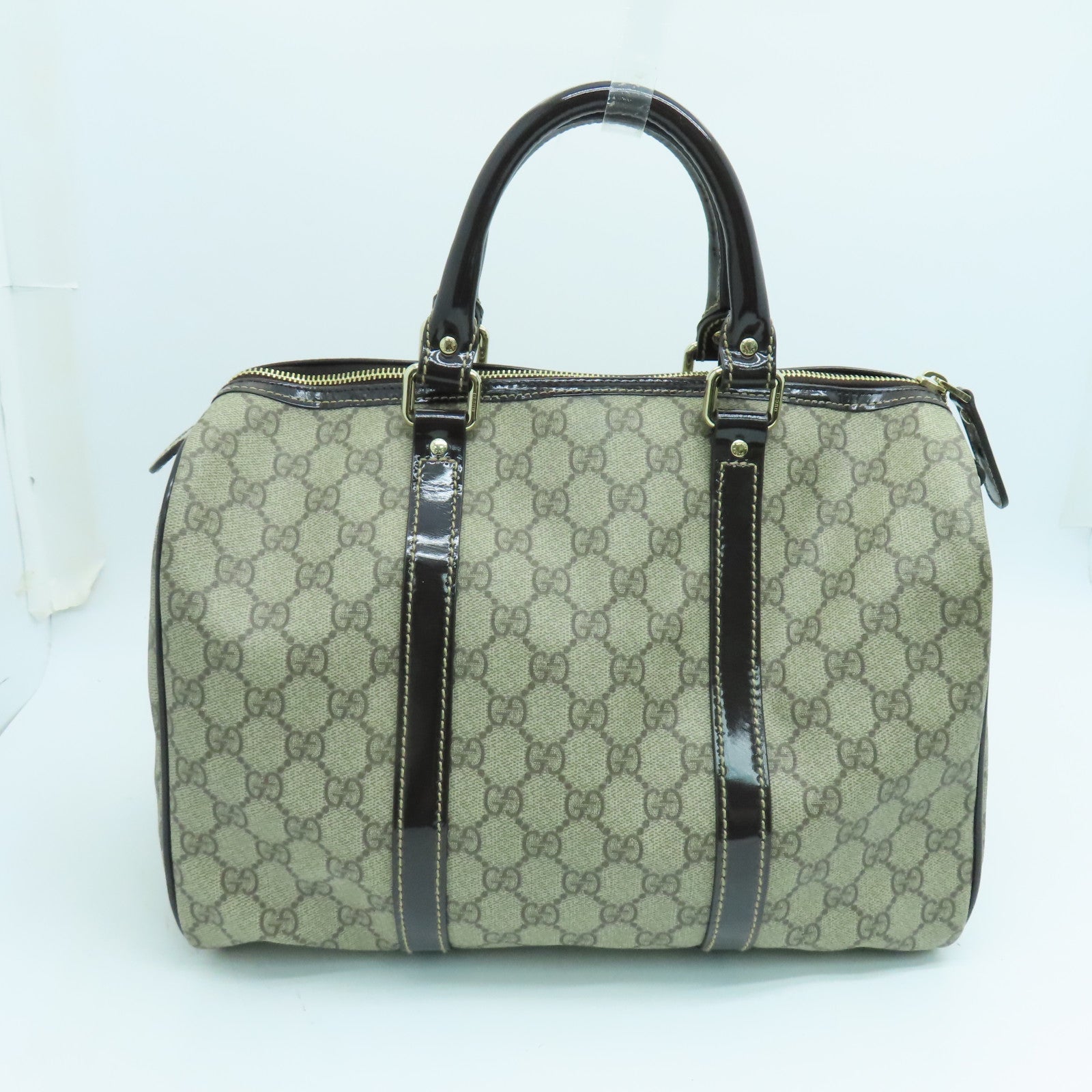 GUCCI 涂层帆布Boston Bag波士顿包金扣啡色