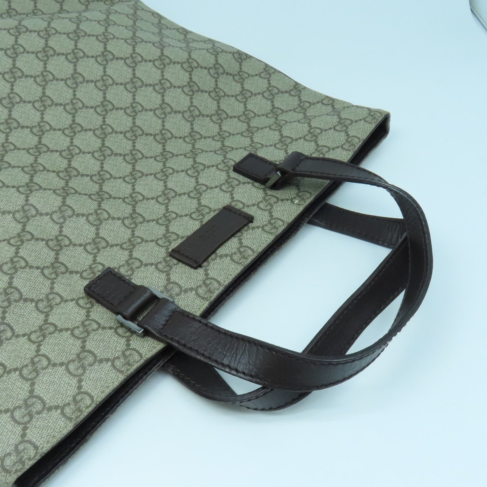 GUCCI coated canvas Hand Bag silver buckle handle bag brown