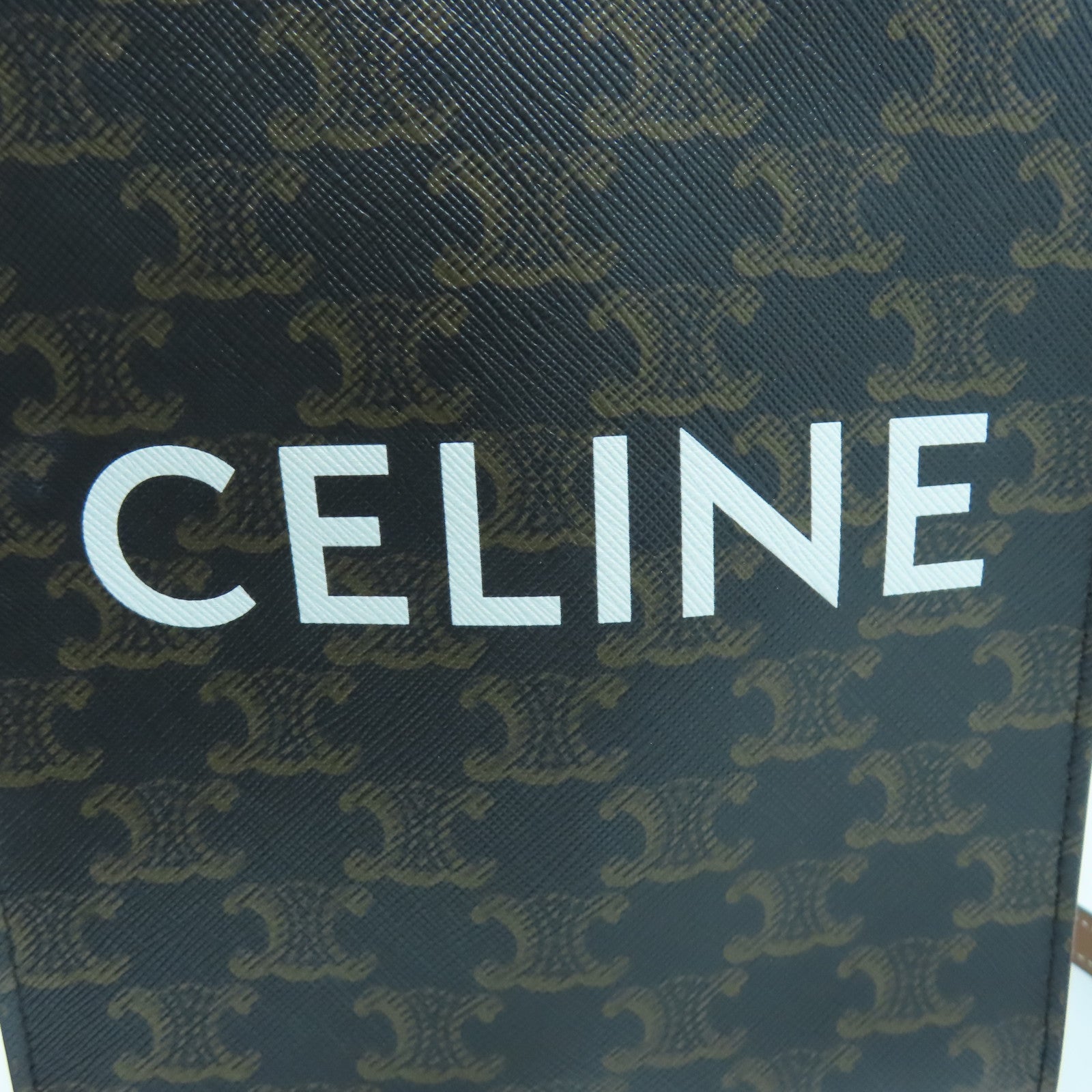 CELINE 塗層帆布Mini Triomphe Cabas金扣手挽肩背兩用袋啡色/黑色