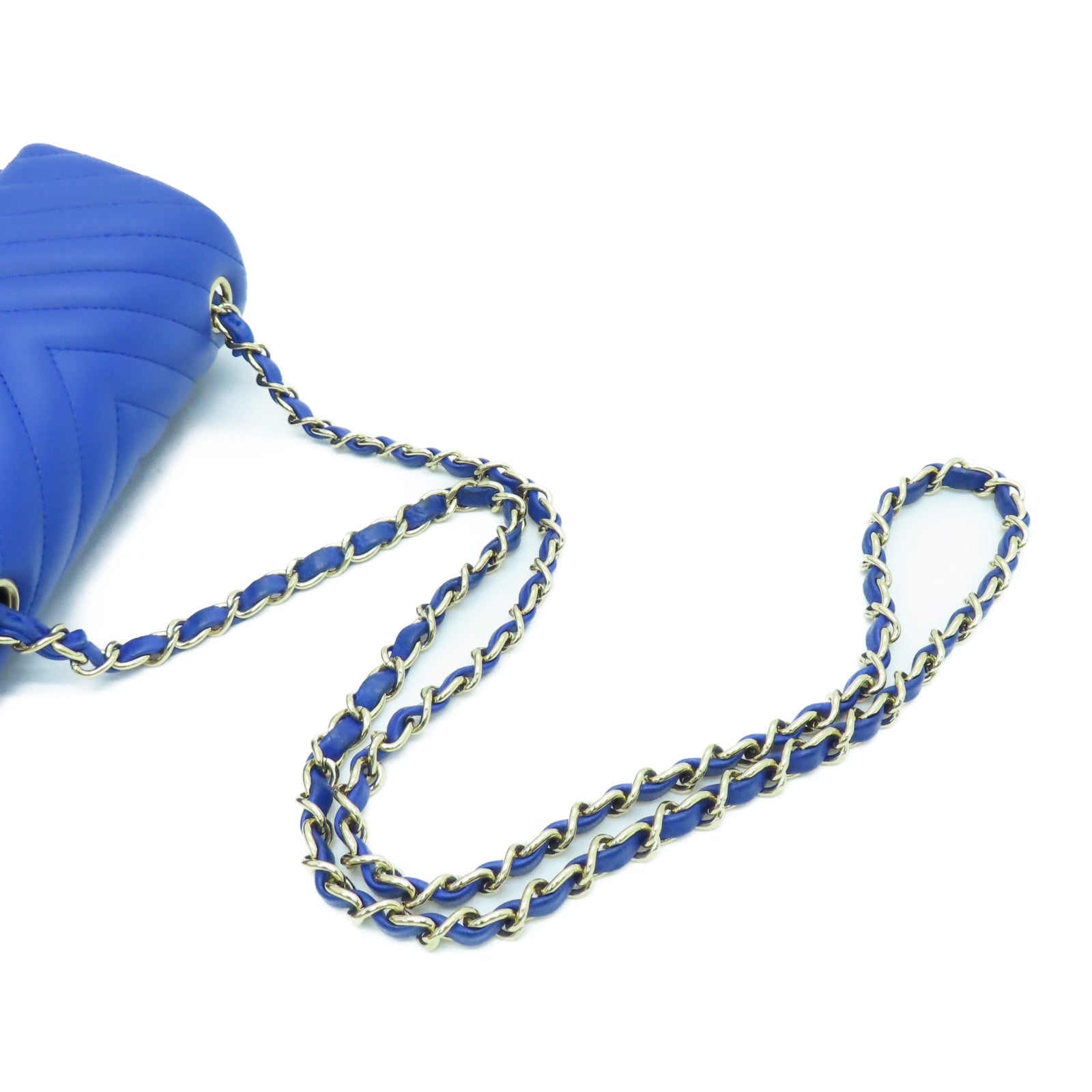 CHANEL twill sheepskin Classi Flap 20cm Chain Shoulder silver buckle chain shoulder bag blue