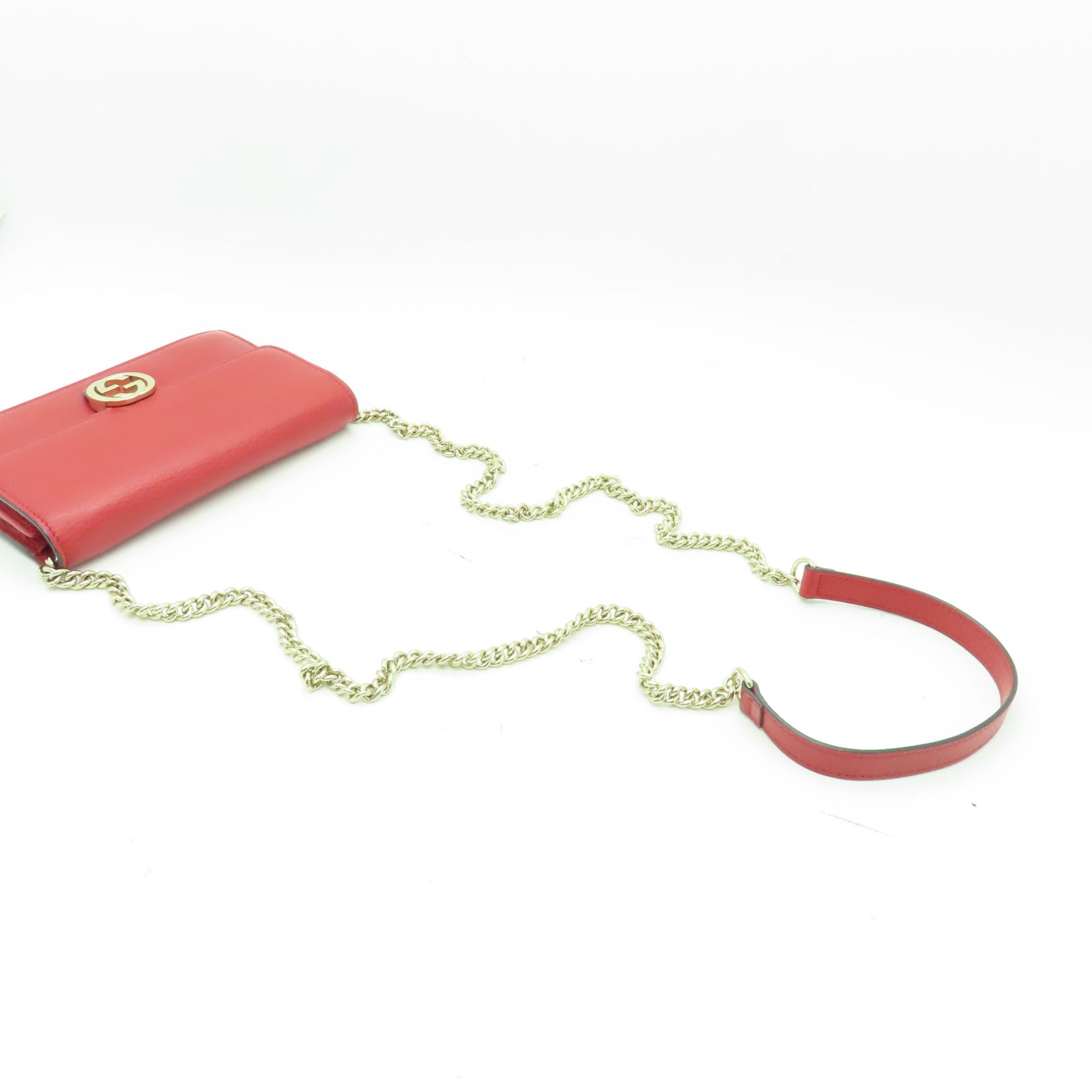 GUCCI 牛皮皮革Chain Bag金扣鏈帶肩背袋紅色