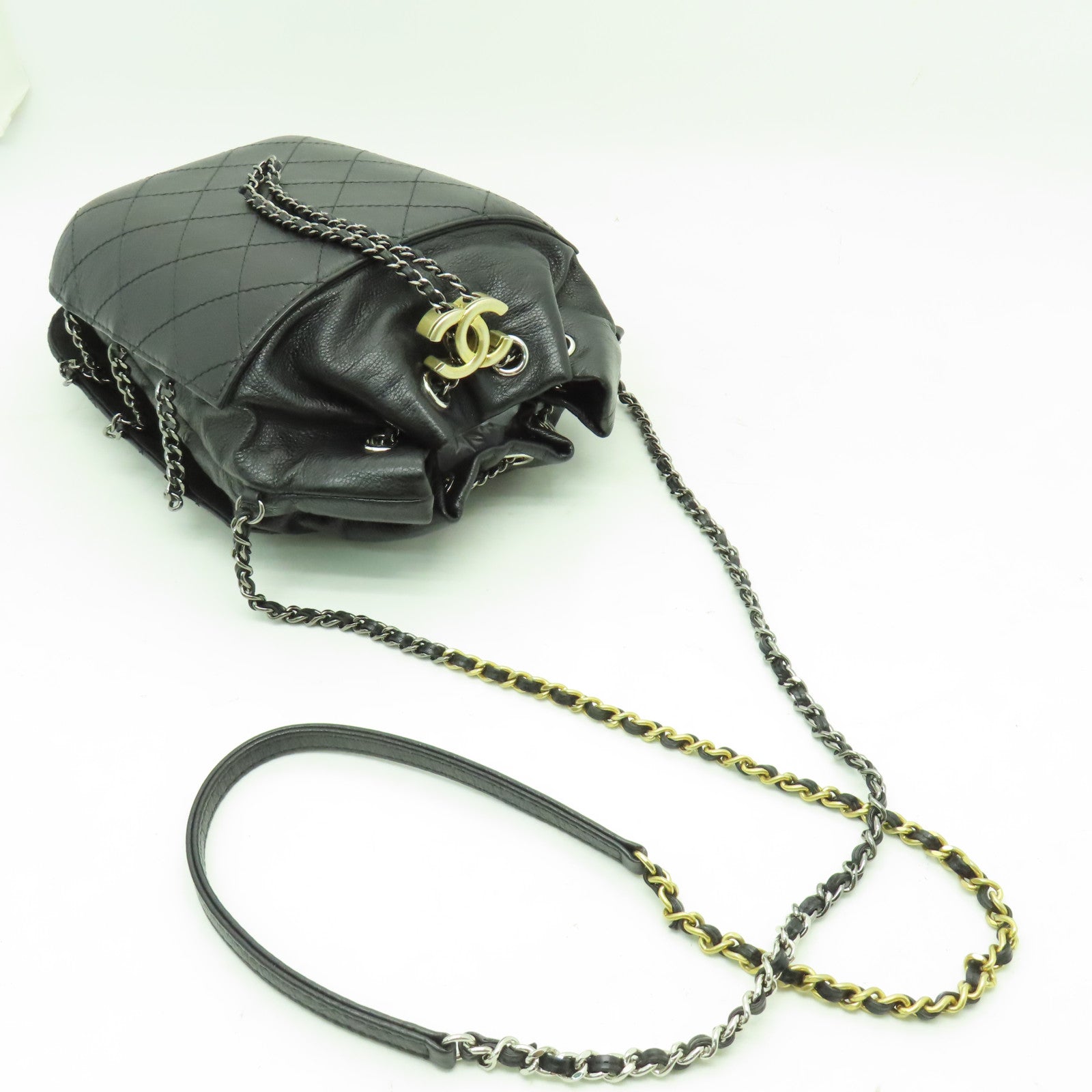 CHANEL 【激減優惠】菱格牛皮皮革Shoulder Bag金扣鏈帶肩背袋黑色