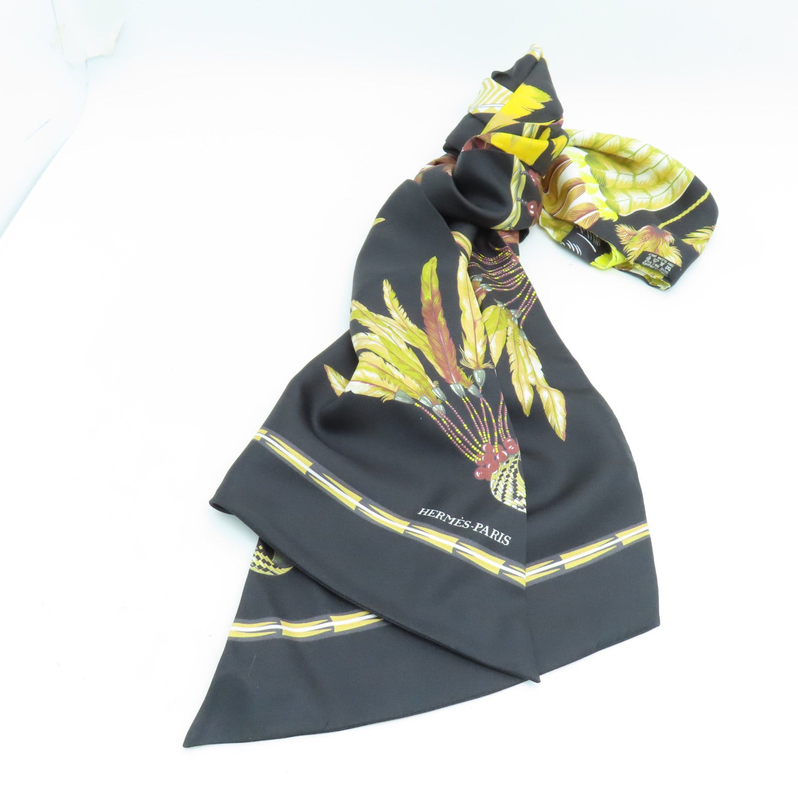 HERMES 絲質Maxi Twilly 20x220絲巾黑色彩色