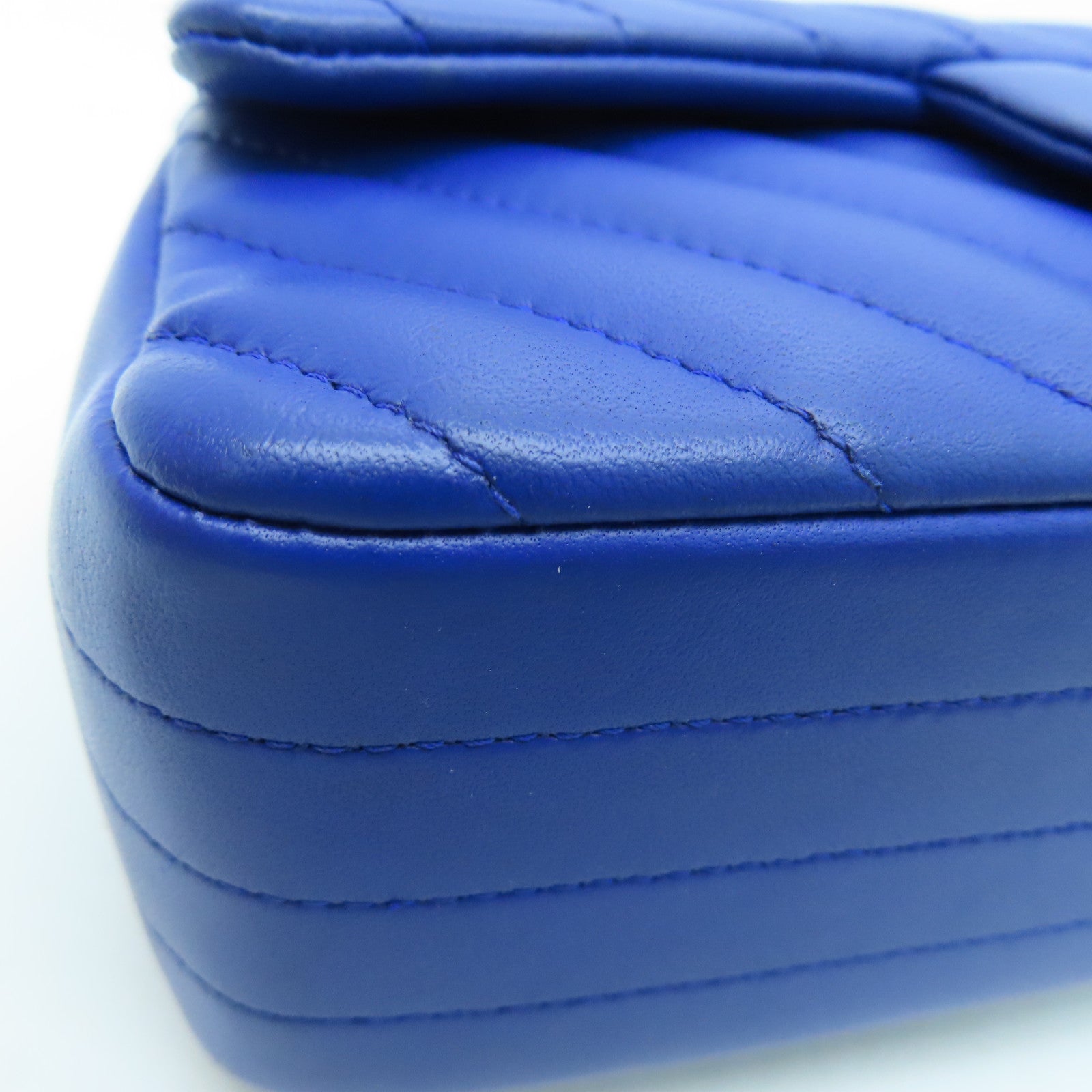 CHANEL twill sheepskin Classi Flap 20cm Chain Shoulder silver buckle chain shoulder bag blue