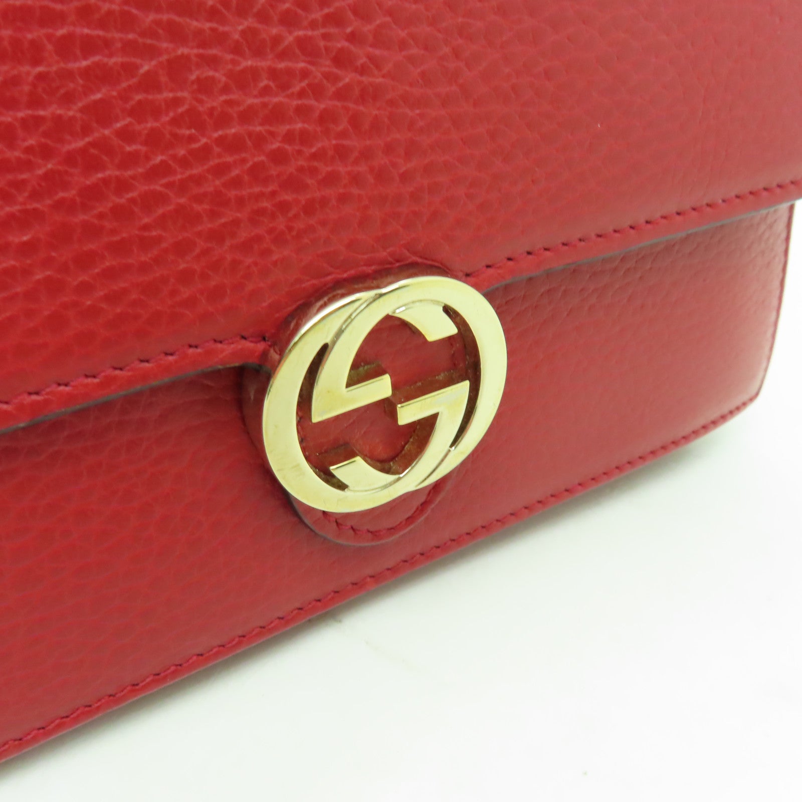 GUCCI 牛皮皮革Chain Bag金扣鏈帶肩背袋紅色