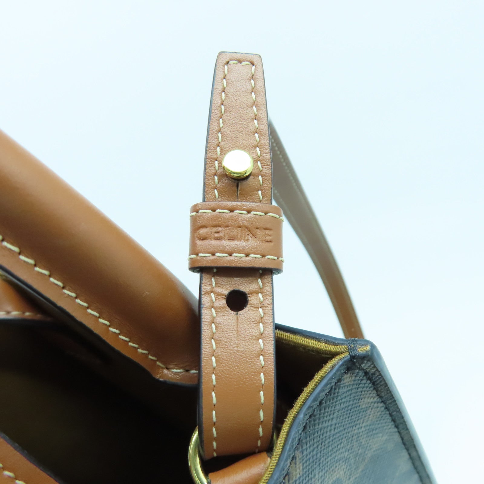 CELINE 塗層帆布Mini Triomphe Cabas金扣手挽肩背兩用袋啡色/黑色