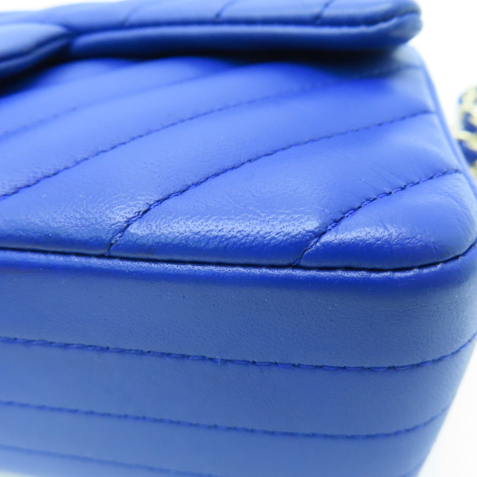CHANEL twill sheepskin Classi Flap 20cm Chain Shoulder silver buckle chain shoulder bag blue