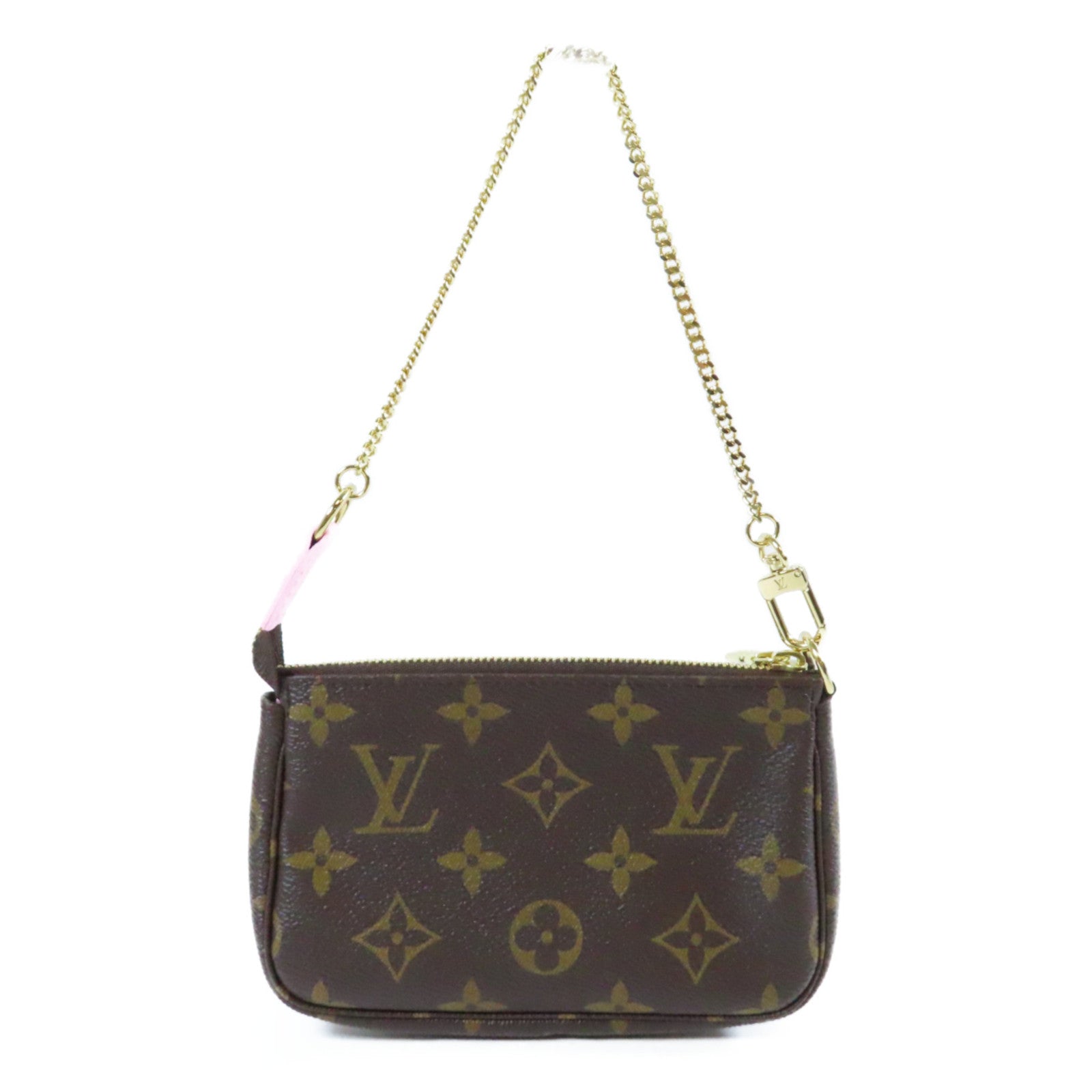 LOUIS VUITTON Monogram Mini Pochette Accessiores金扣手挽袋啡色/粉紅色
