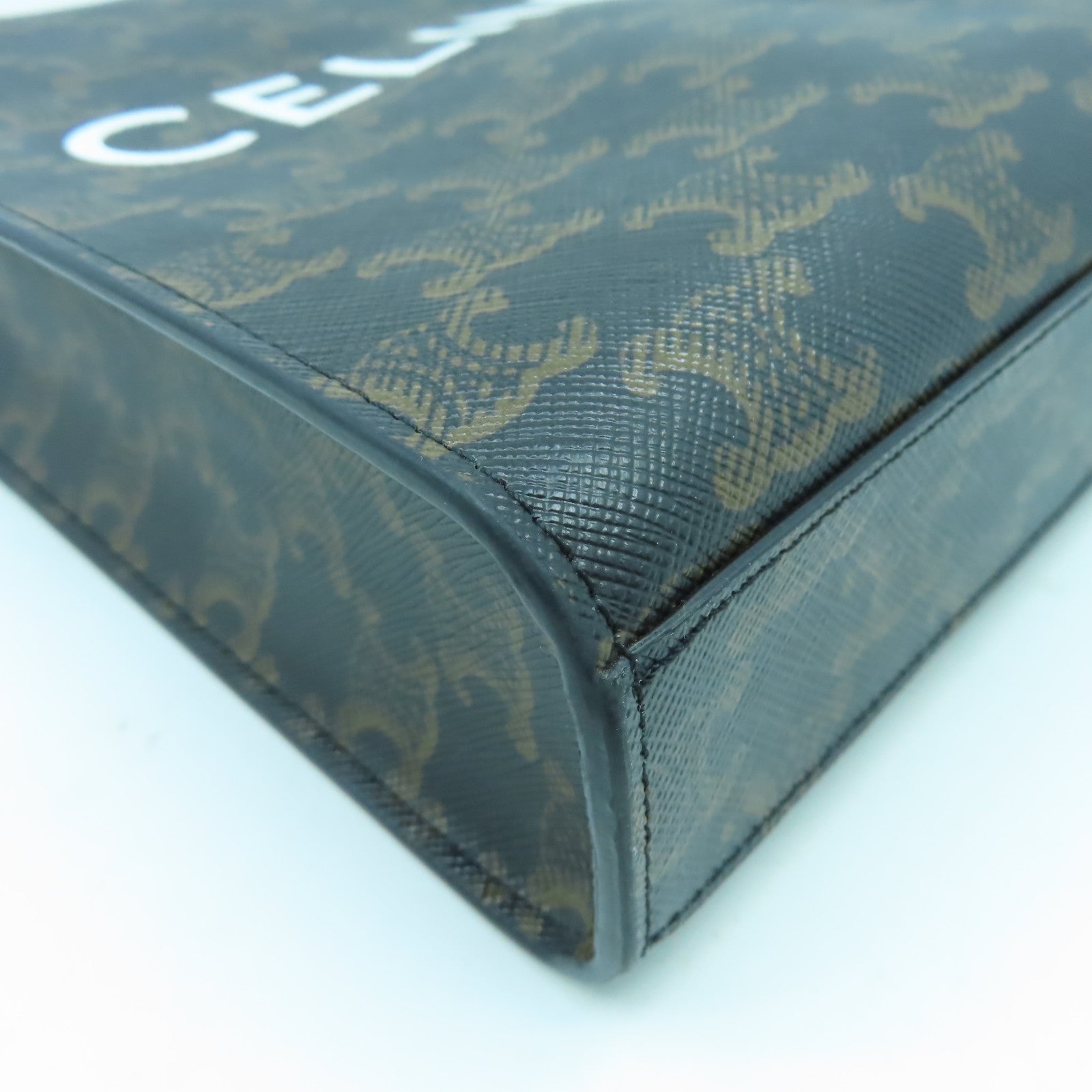 CELINE 塗層帆布Mini Triomphe Cabas金扣手挽肩背兩用袋啡色/黑色