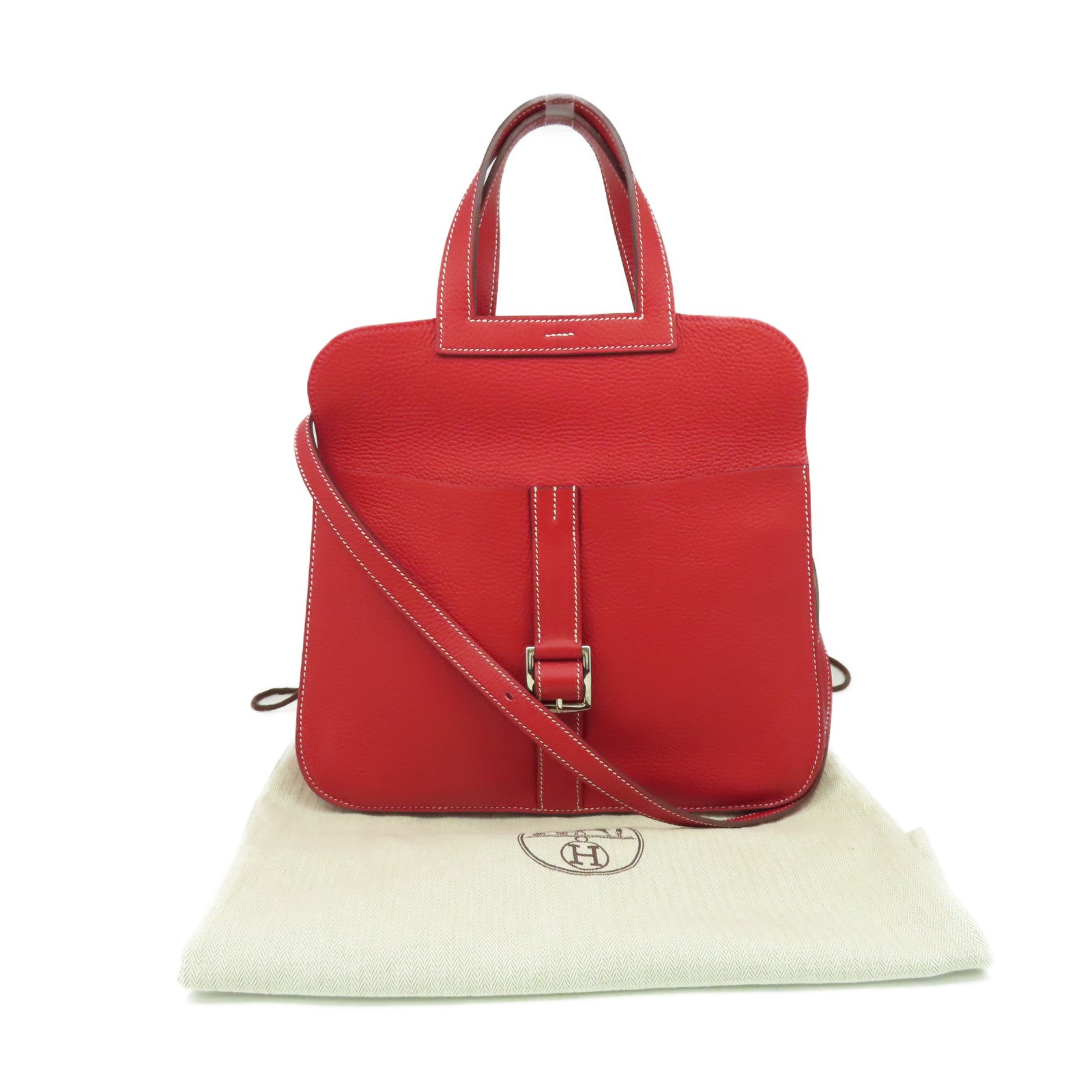 HERMES 【激減優惠】Clemence皮革Halzan 31 2Way Shoulder Bag銀扣手挽肩背兩用袋法拉利紅色